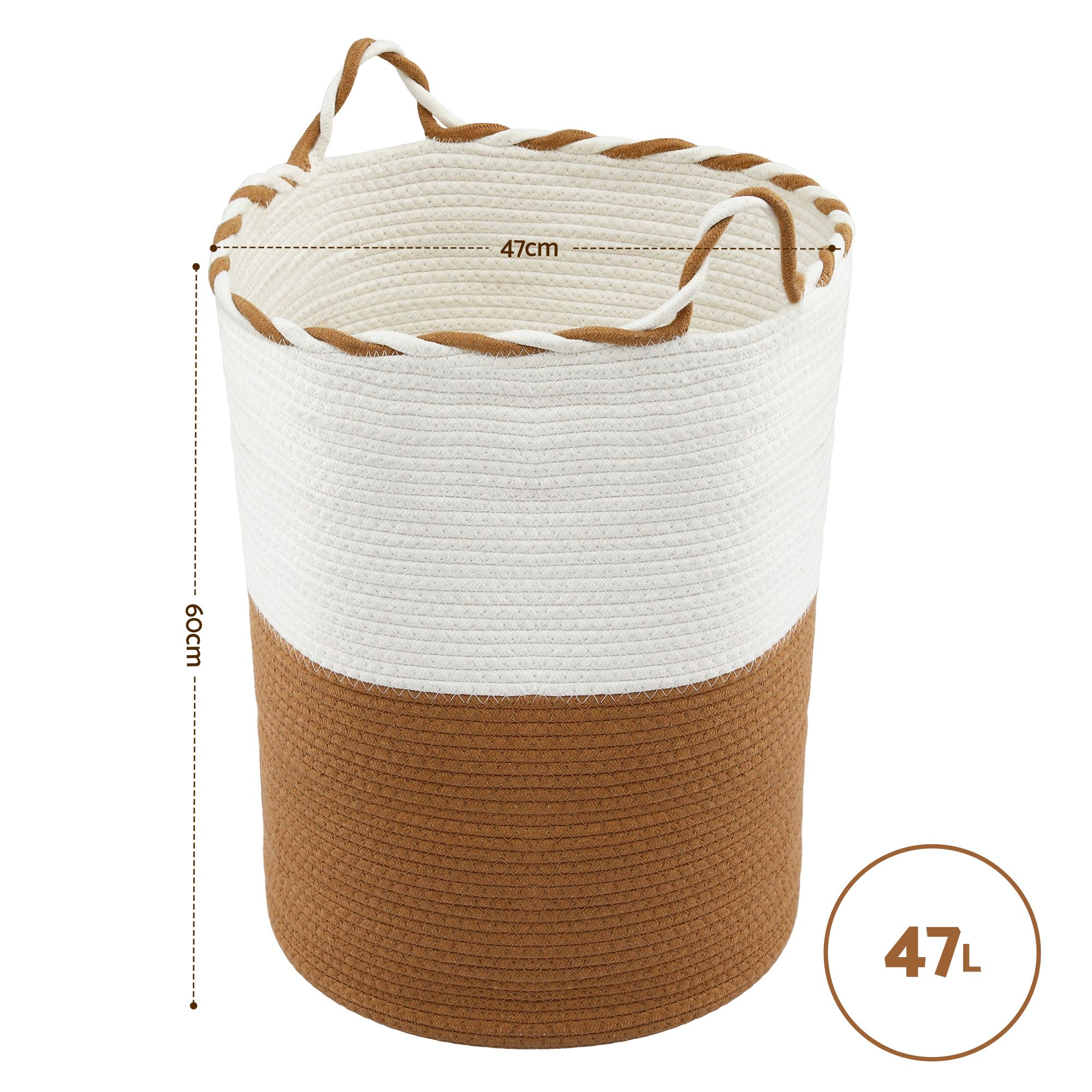 Artiss Woven Laundry Basket with handles Foldable White & Brown - Image 2