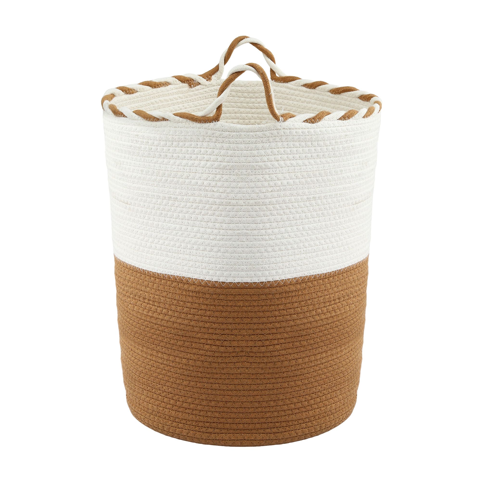 Artiss Woven Laundry Basket with handles Foldable White & Brown - Image 3