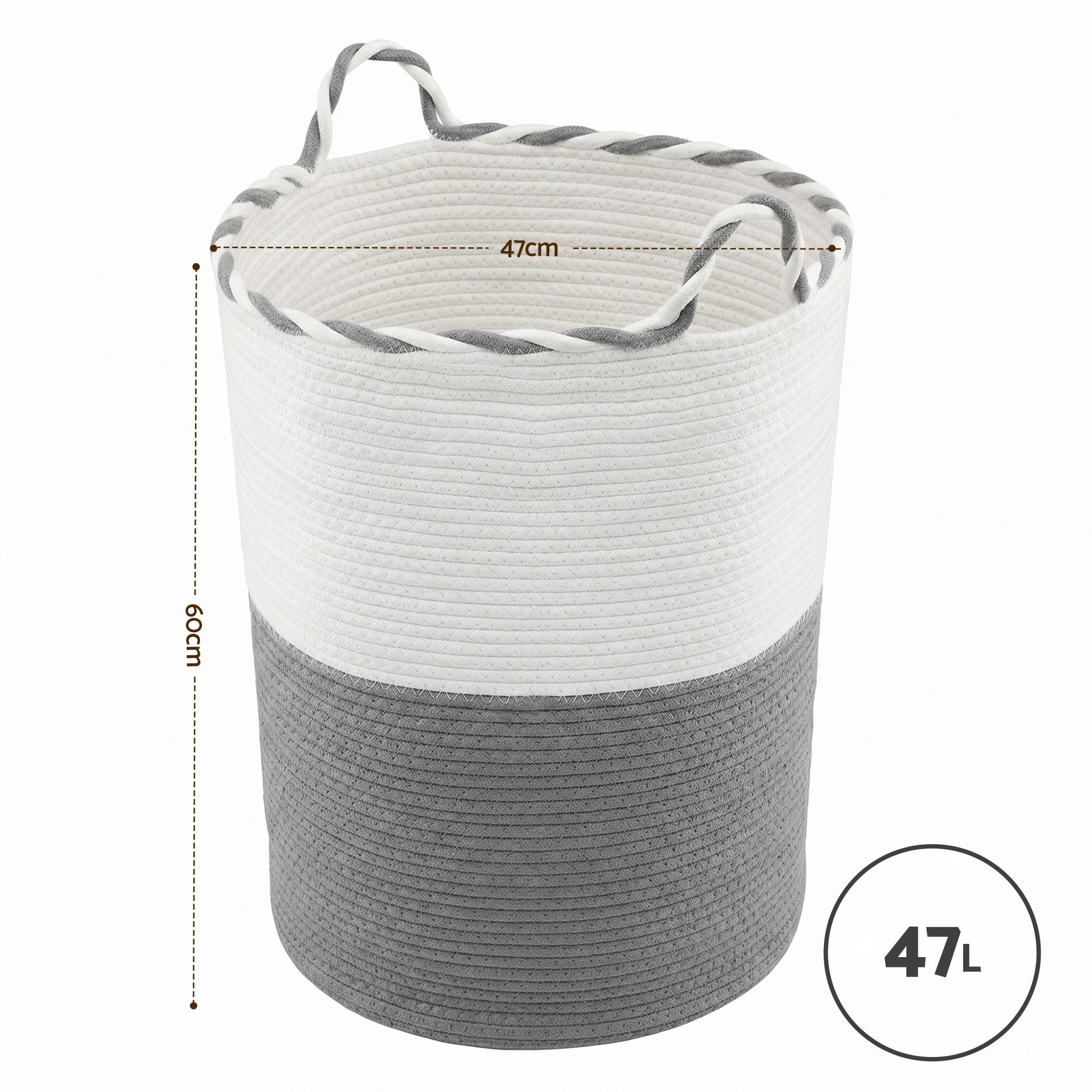 Artiss Woven Laundry Basket with handles Foldable White & Grey - Image 2