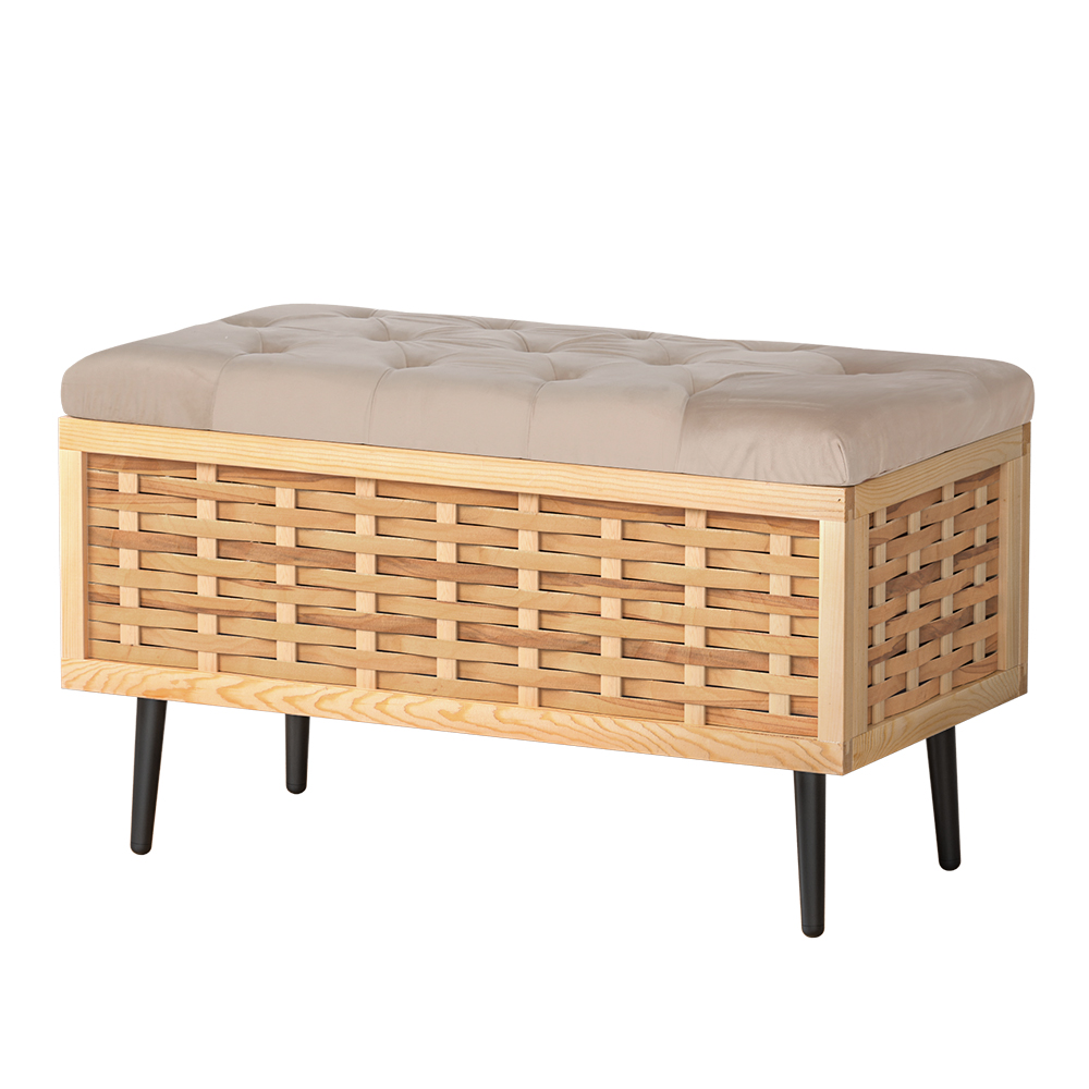 Artiss Storage Ottoman Blanket Box 80cm Weaved Velvet Pine - Image 8