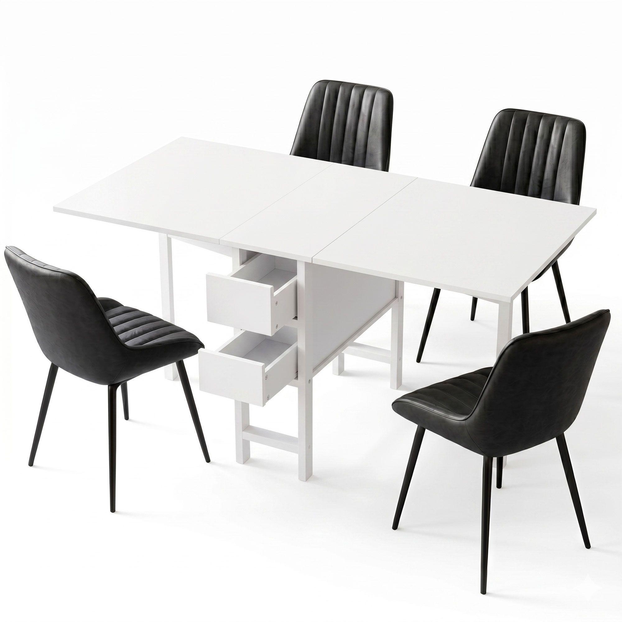Artiss Dining Table and Chairs Set 5pcs Foldable Kitchen Furniture with 2 Drawers Black and White - Image 1