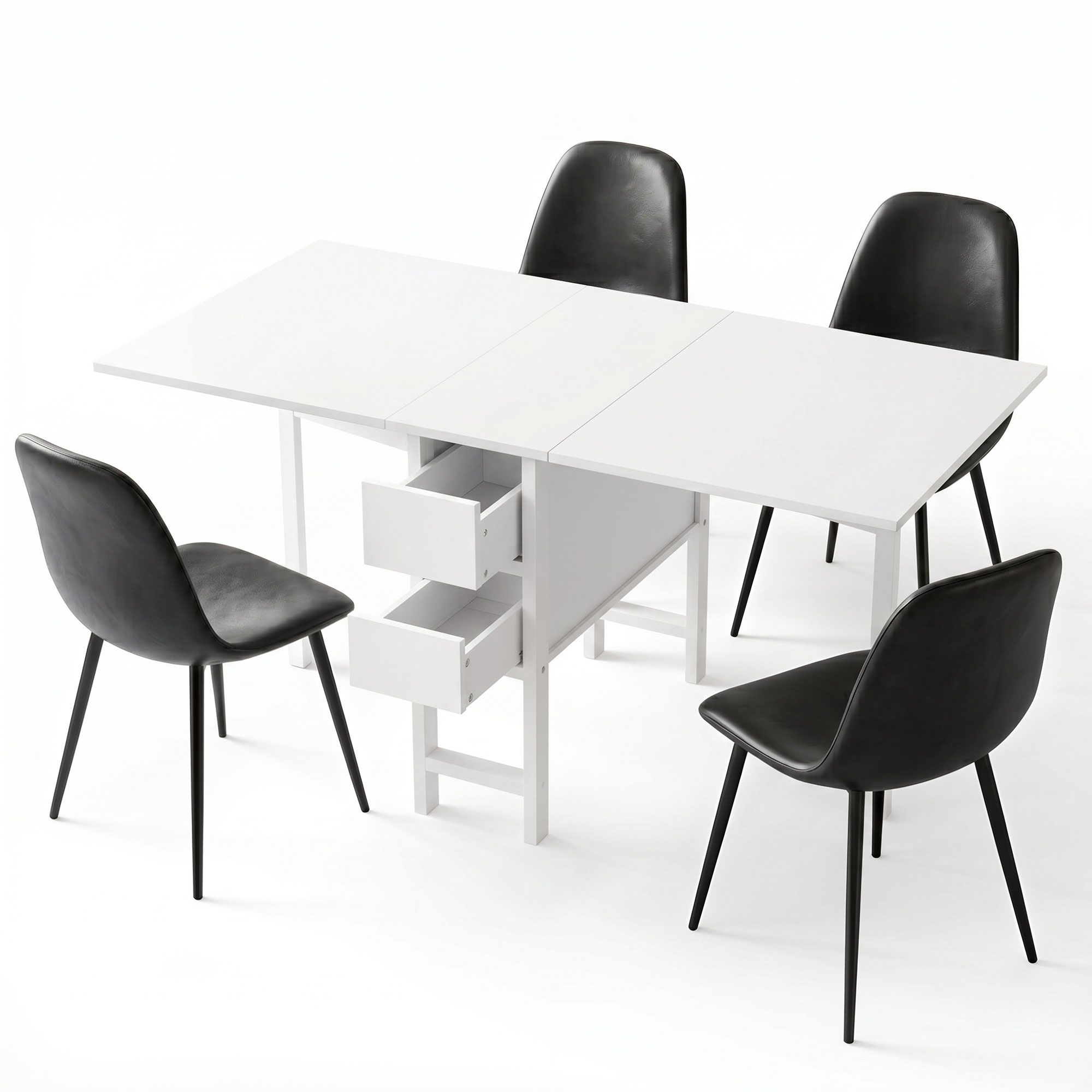 Artiss Dining Table and Chairs Set 5pcs Foldable with 2 Drawers Black and White - Image 1