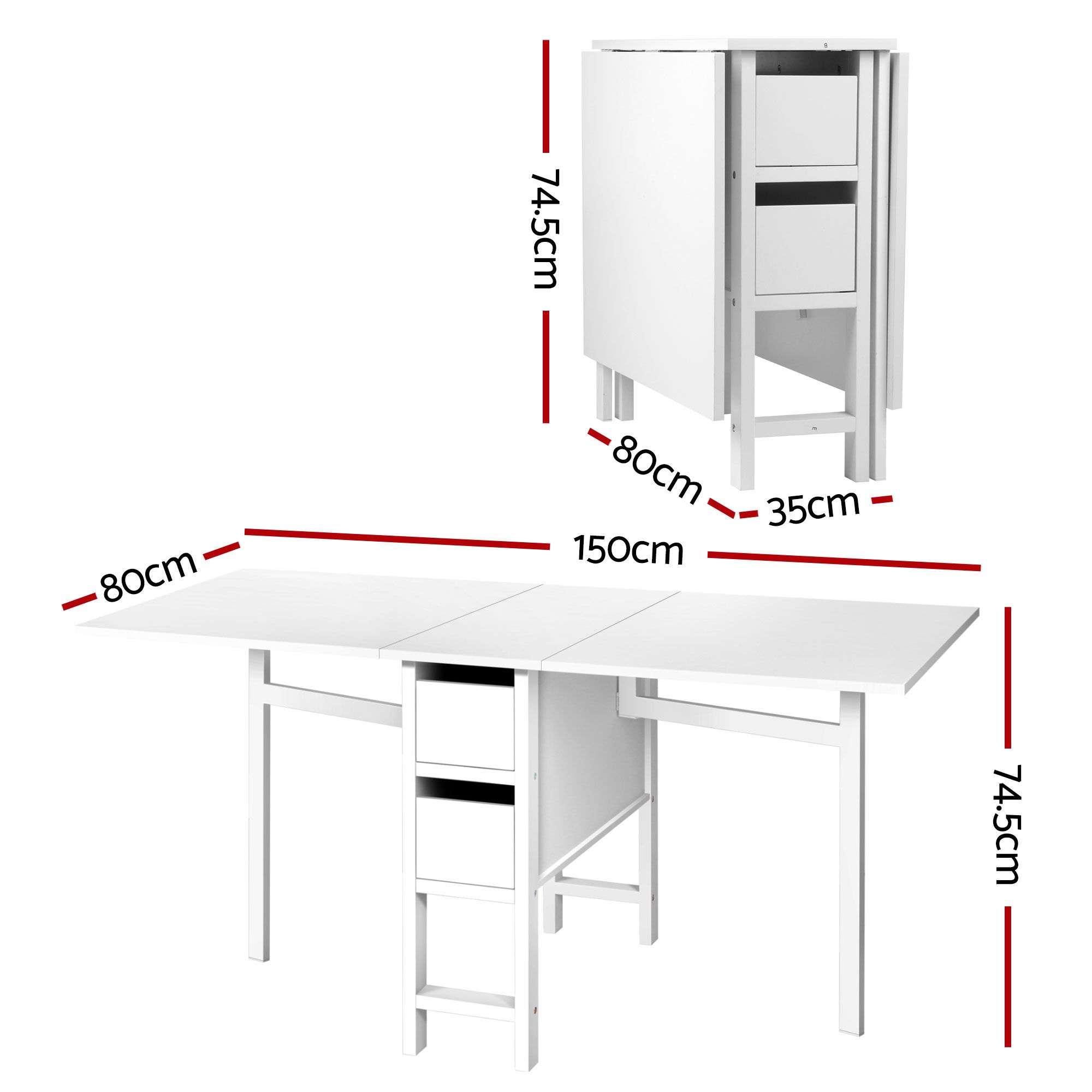 Artiss Dining Table and Chairs Set 5pcs Foldable with 2 Drawers Black and White - Image 2
