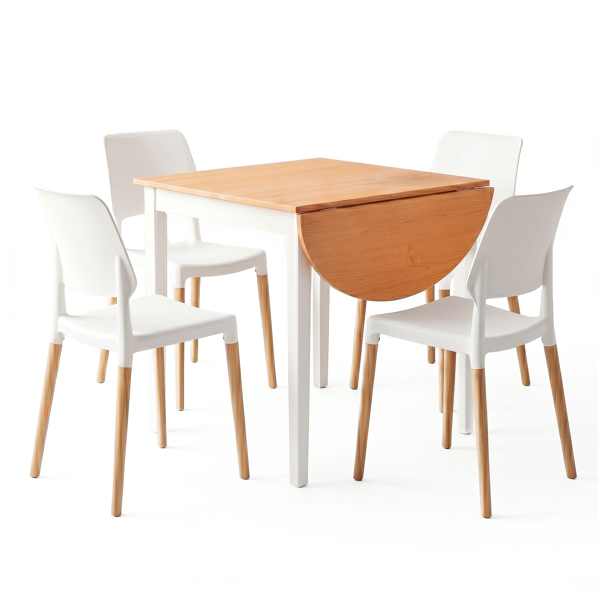 Artiss Dining Table and Chairs Set 5PCS, 75-110cm Drop-Leaf Table, with 4 Dining Chairs White Wooden, 4 Seater Dining Table Set for Kitchen, Apartment, Café - Image 1