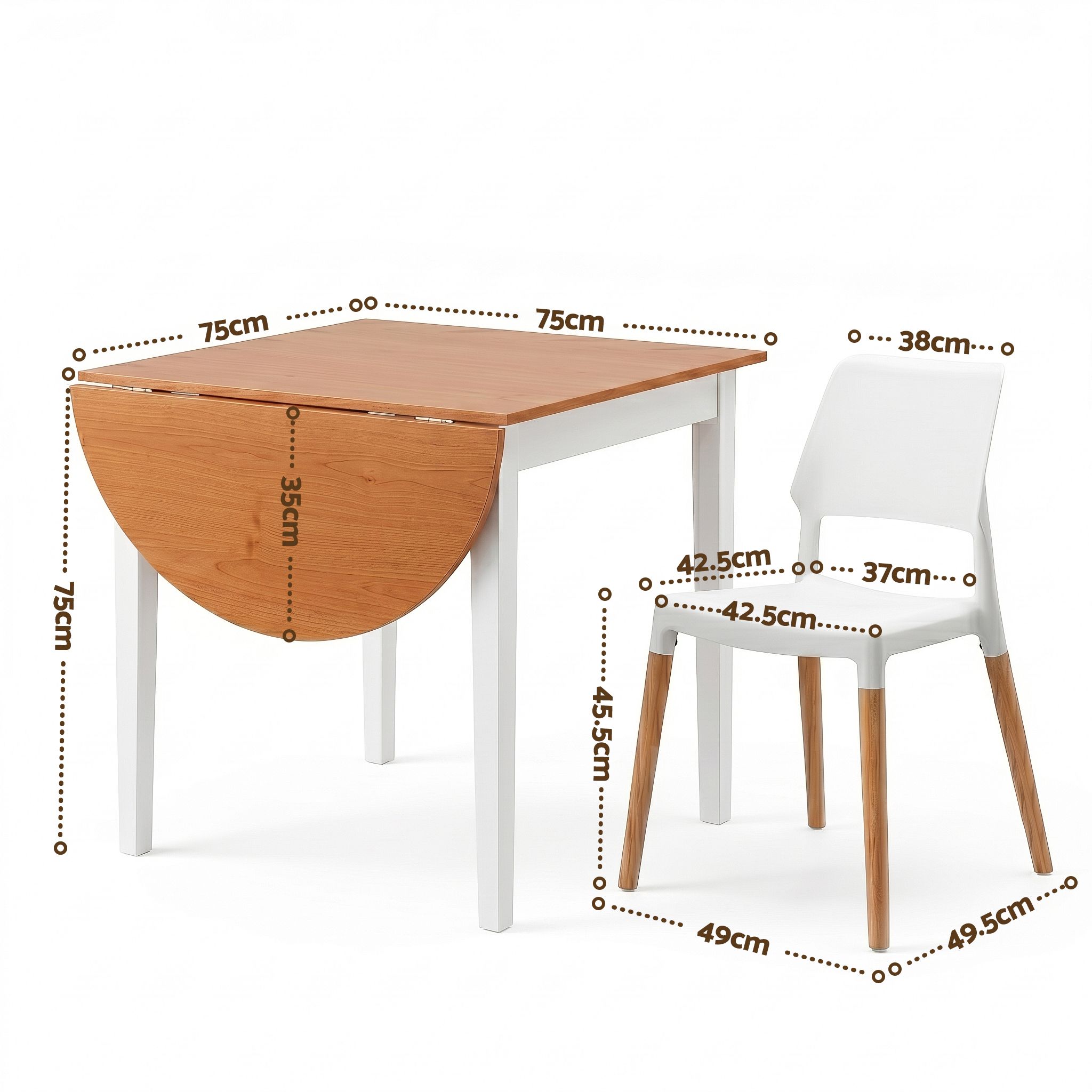 Artiss Dining Table and Chairs Set 5PCS, 75-110cm Drop-Leaf Table, with 4 Dining Chairs White Wooden, 4 Seater Dining Table Set for Kitchen, Apartment, Café - Image 2
