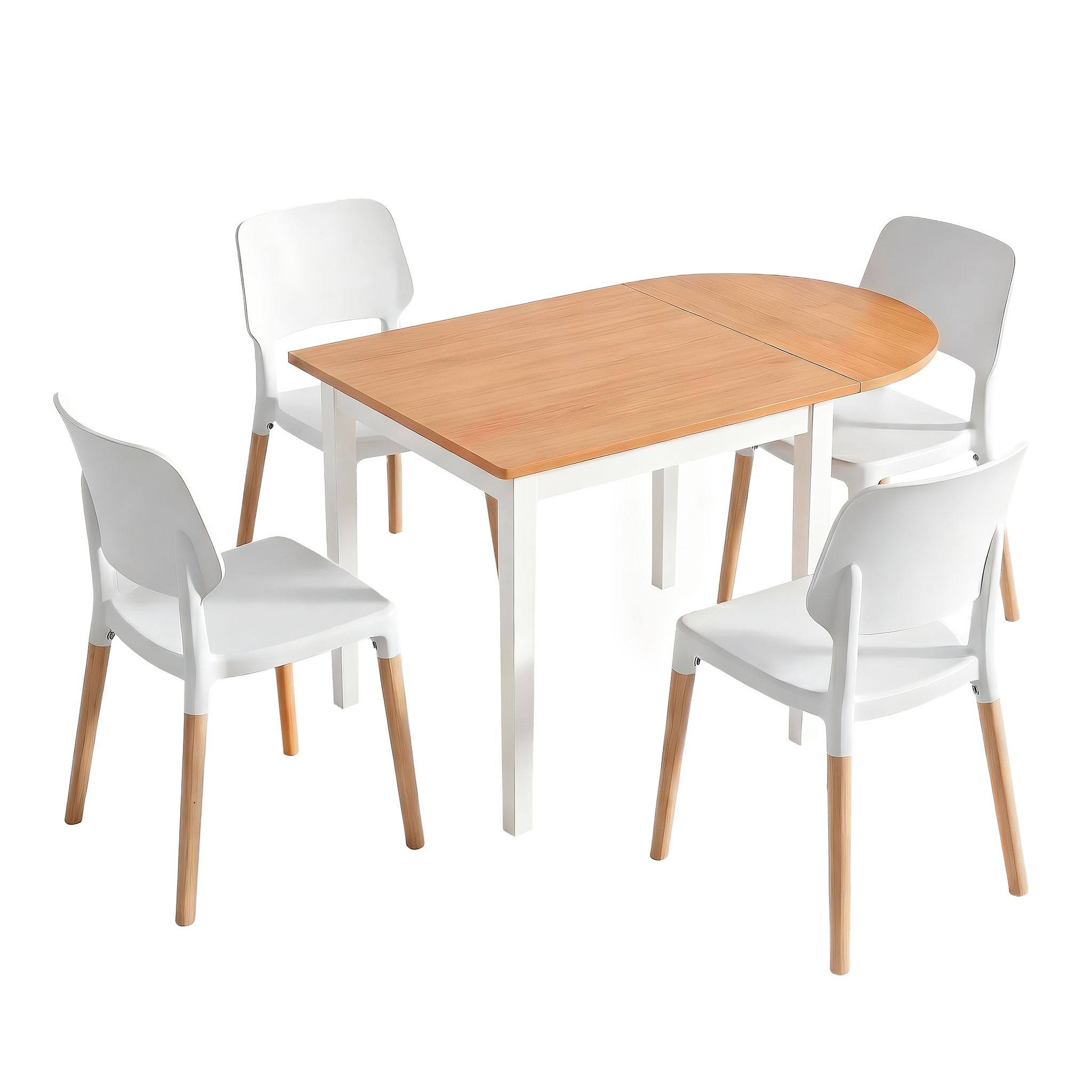 Artiss Dining Table and Chairs Set 5PCS, 75-110cm Drop-Leaf Table, with 4 Dining Chairs White Wooden, 4 Seater Dining Table Set for Kitchen, Apartment, Café - Image 3