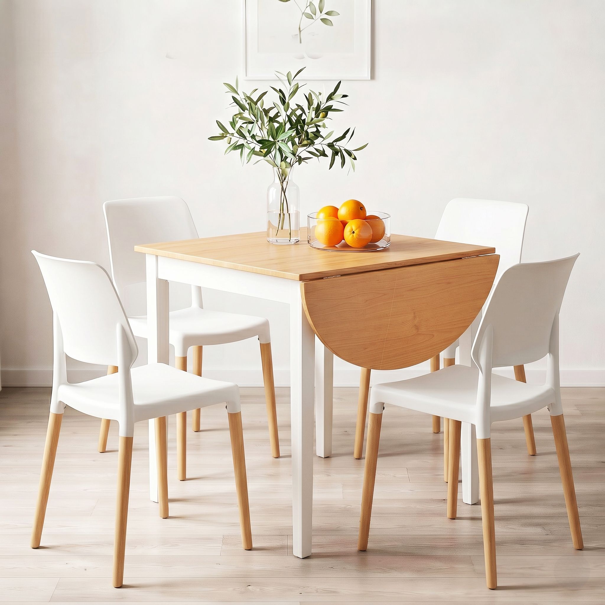 Artiss Dining Table and Chairs Set 5PCS, 75-110cm Drop-Leaf Table, with 4 Dining Chairs White Wooden, 4 Seater Dining Table Set for Kitchen, Apartment, Café - Image 4