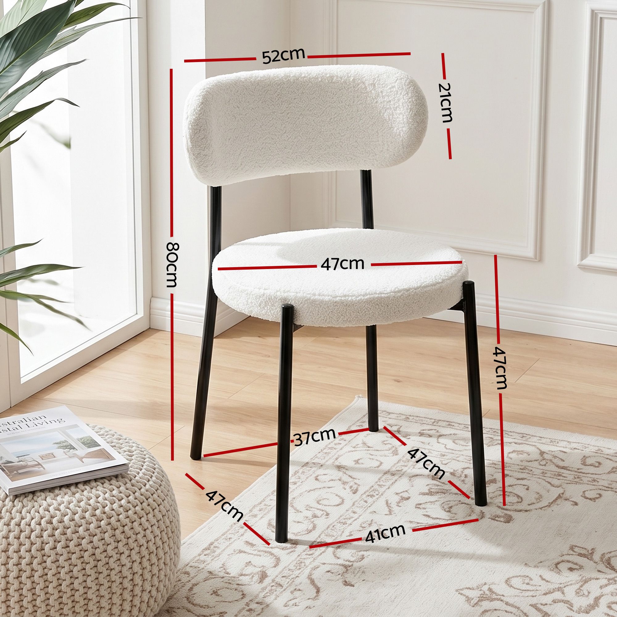 Artiss 200cm Extendable Dining Table Set with 4x Dining Chairs Sherpa White - Image 2