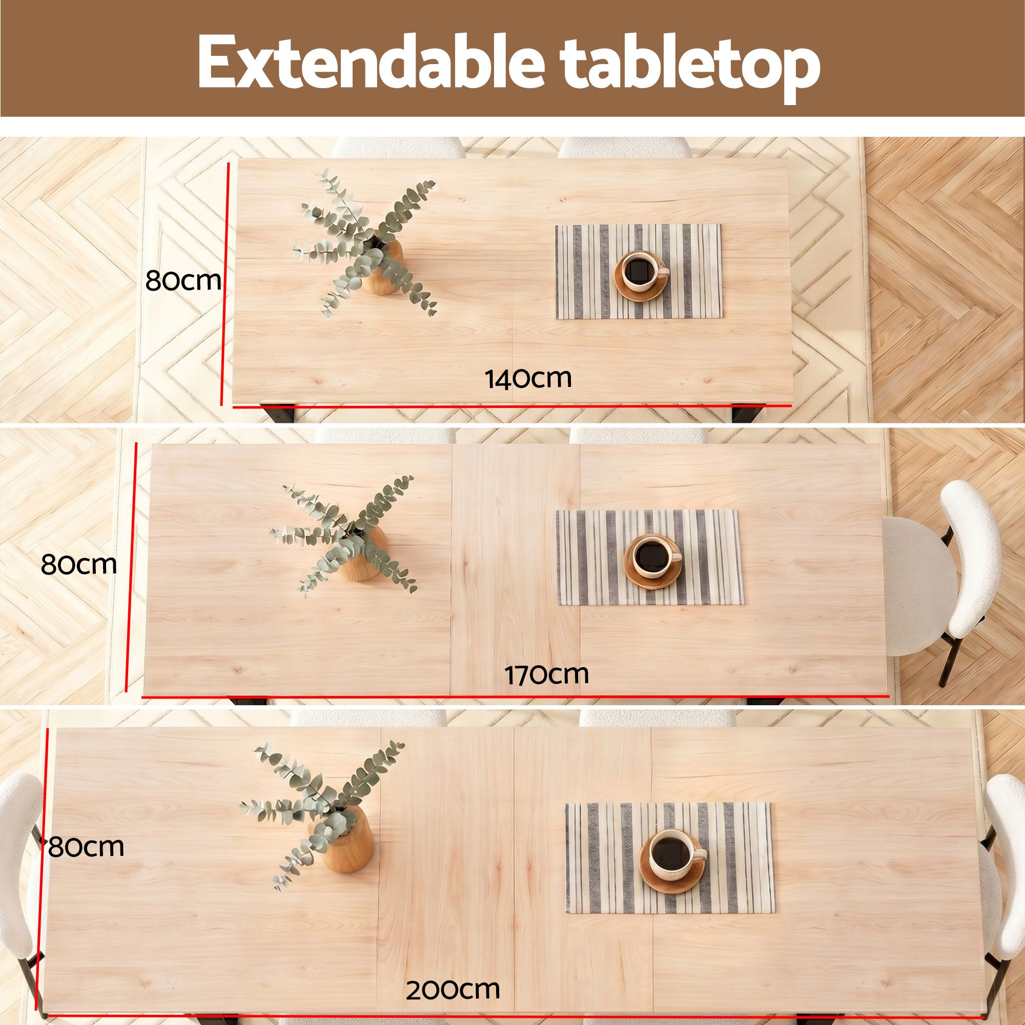 Artiss 200cm Extendable Dining Table Set with 4x Dining Chairs Sherpa White - Image 3