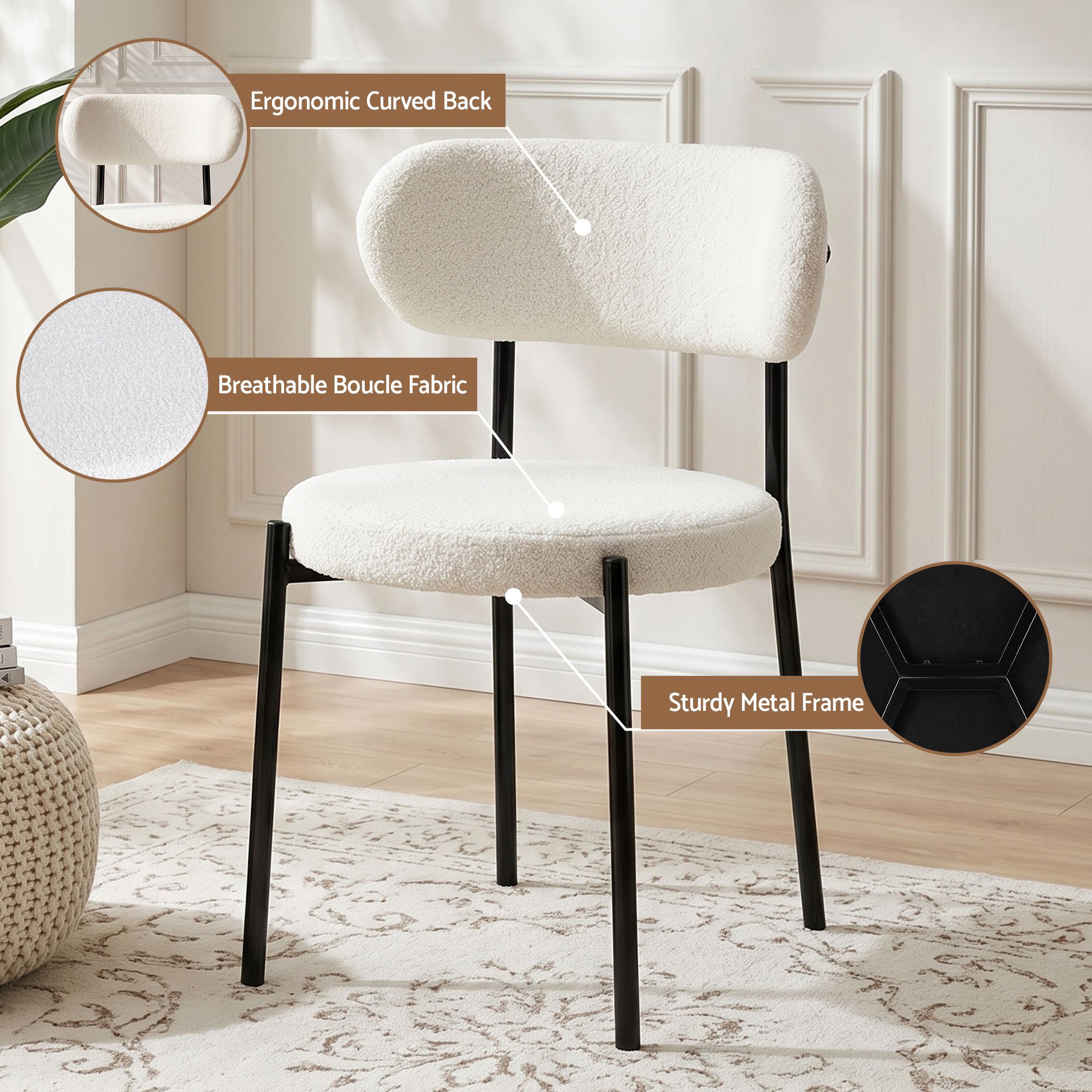 Artiss 200cm Extendable Dining Table Set with 4x Dining Chairs Sherpa White - Image 7