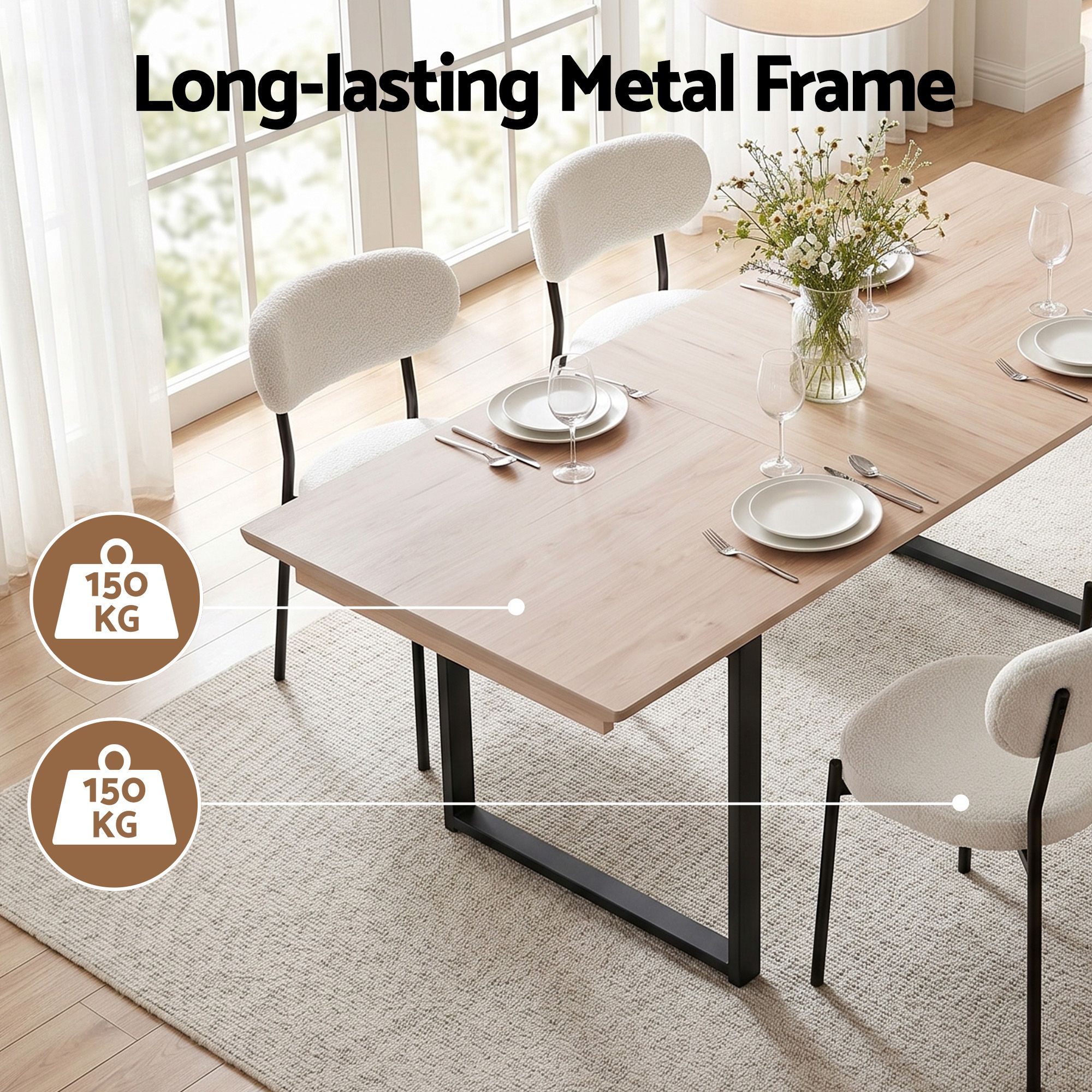 Artiss 200cm Extendable Dining Table Set with 4x Dining Chairs Sherpa White - Image 8