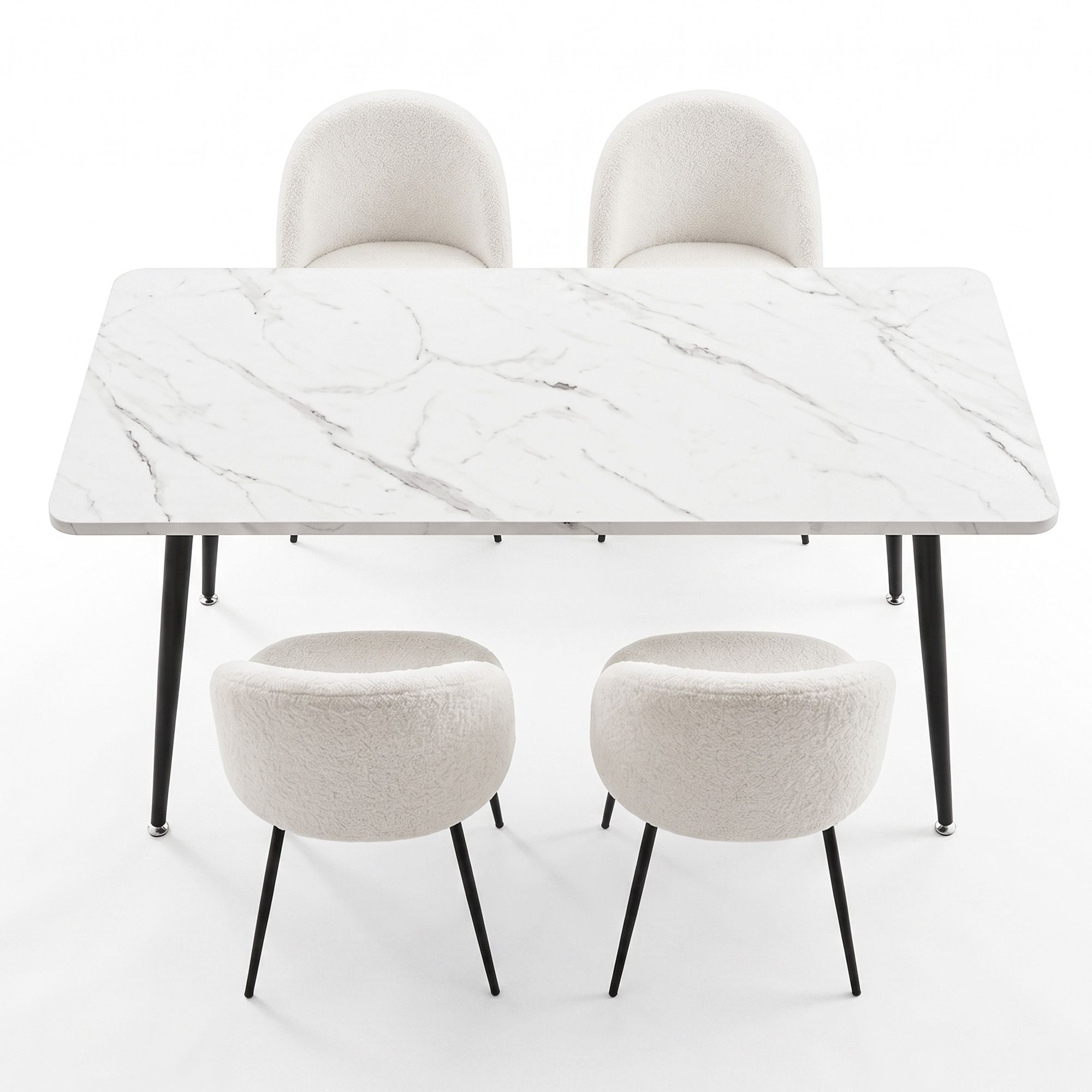 1 Artiss Dining Table and 4 Chairs Set White Marble Style - Image 3