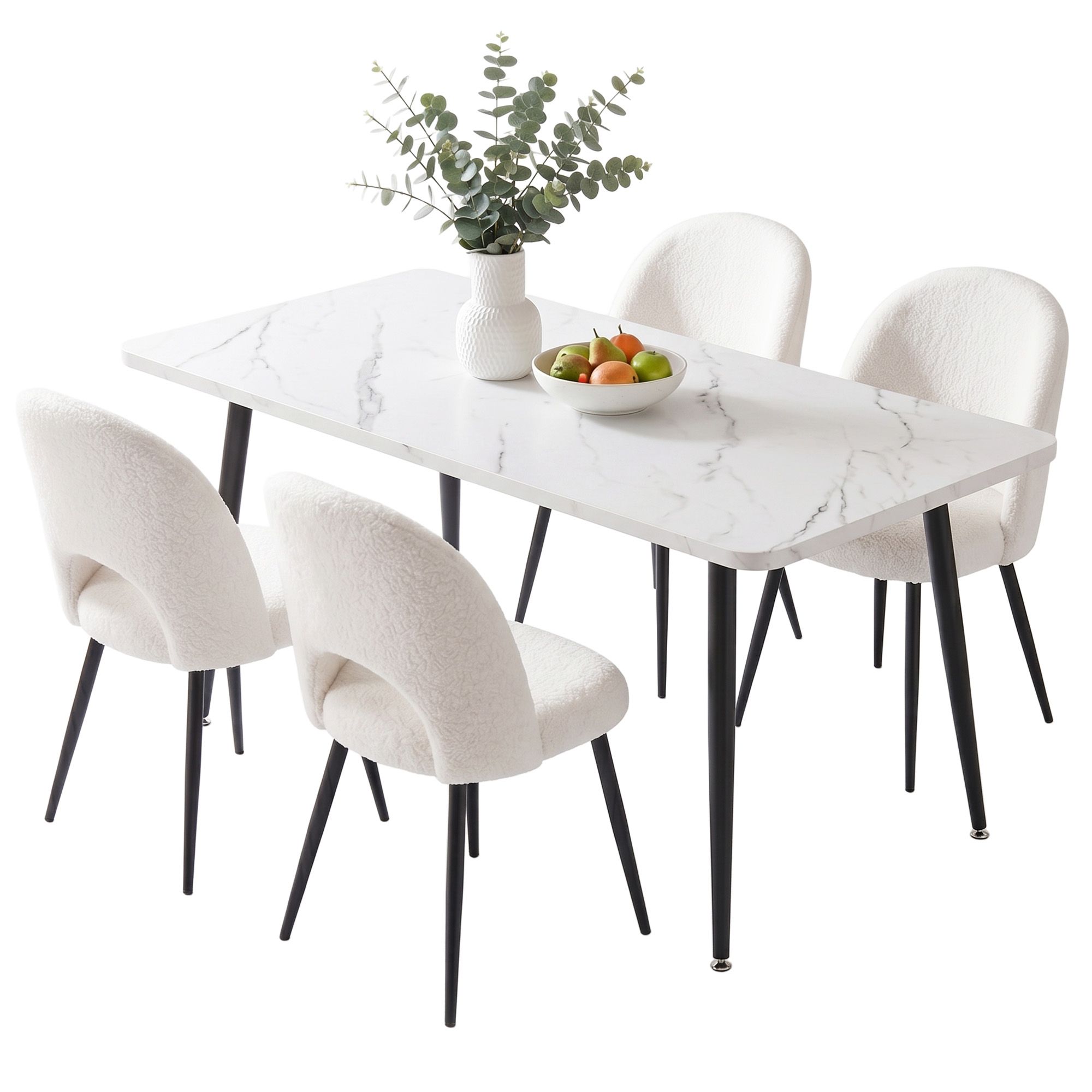 Artiss Dining Table and Chairs Set 5pcs Kitchen Furniture Marble White - Image 1
