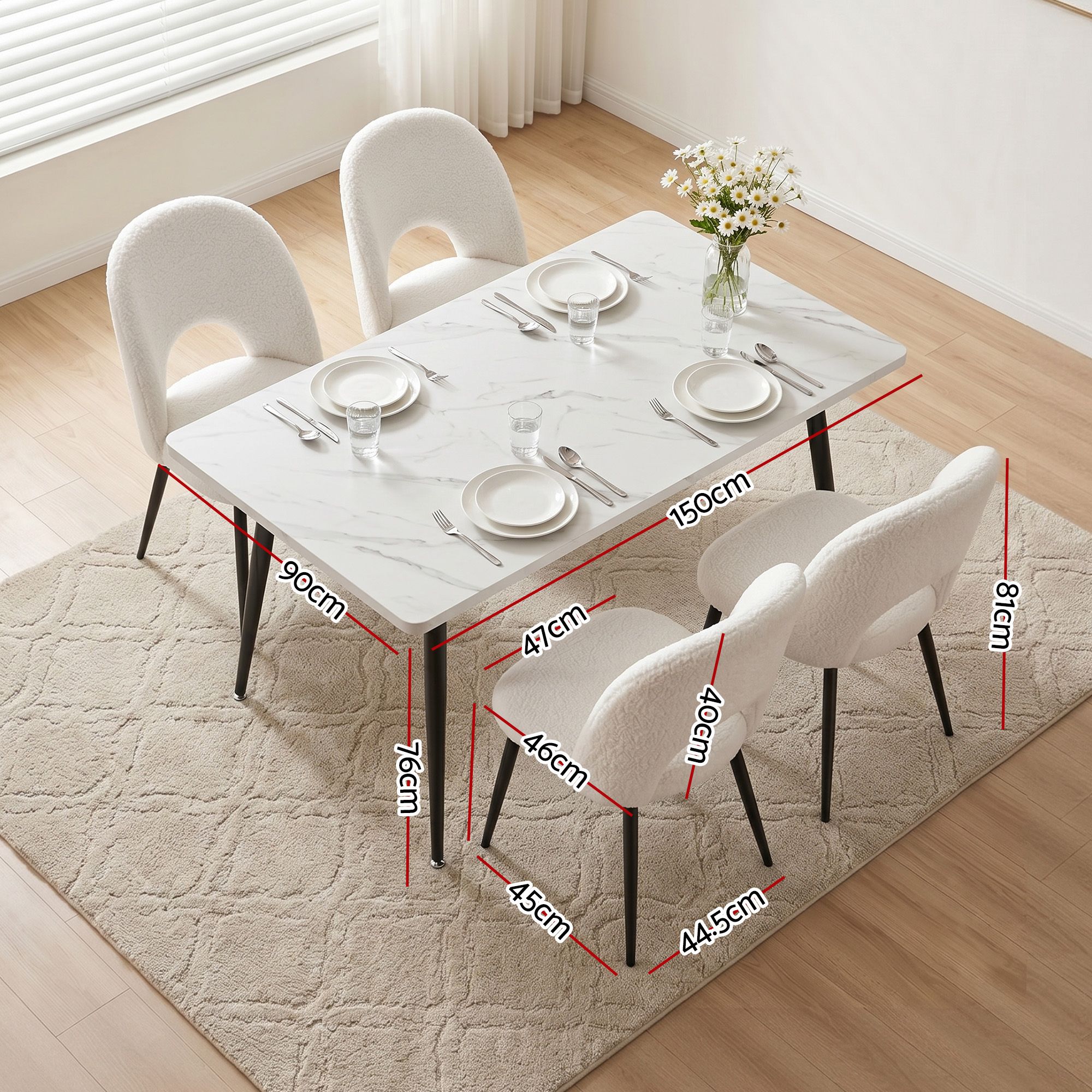 Artiss Dining Table and Chairs Set 5pcs Kitchen Furniture Marble White - Image 2