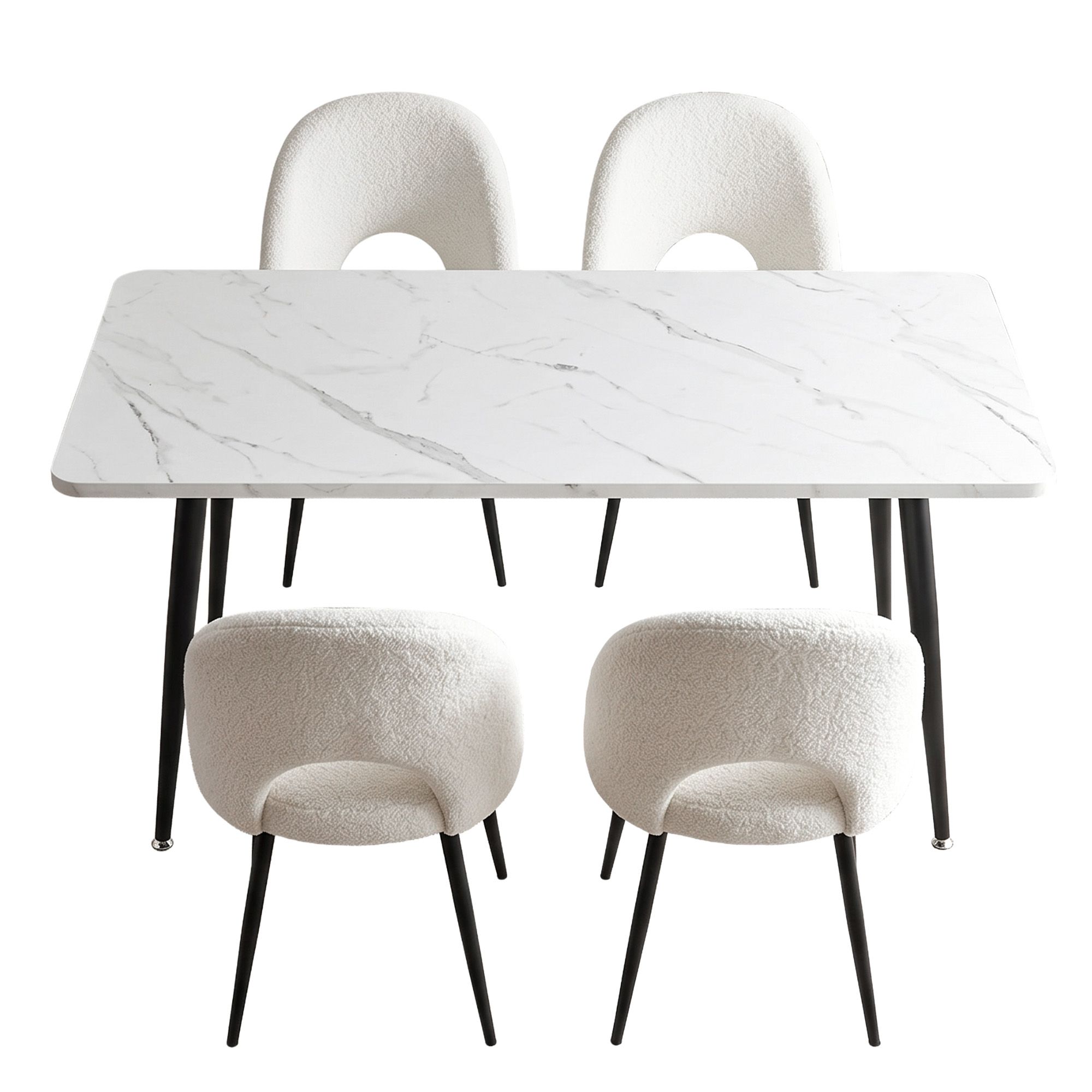 Artiss Dining Table and Chairs Set 5pcs Kitchen Furniture Marble White - Image 3