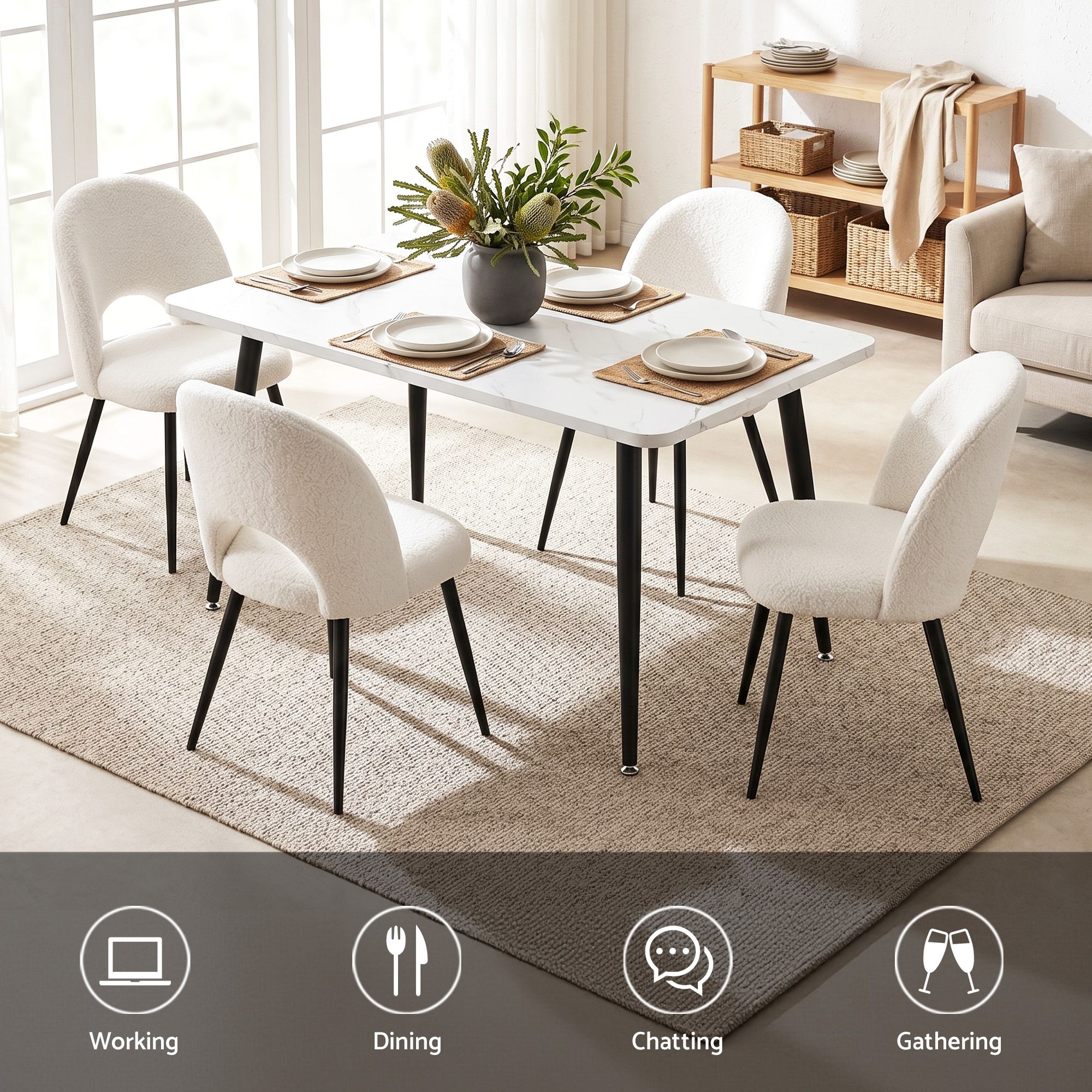 Artiss Dining Table and Chairs Set 5pcs Kitchen Furniture Marble White - Image 4