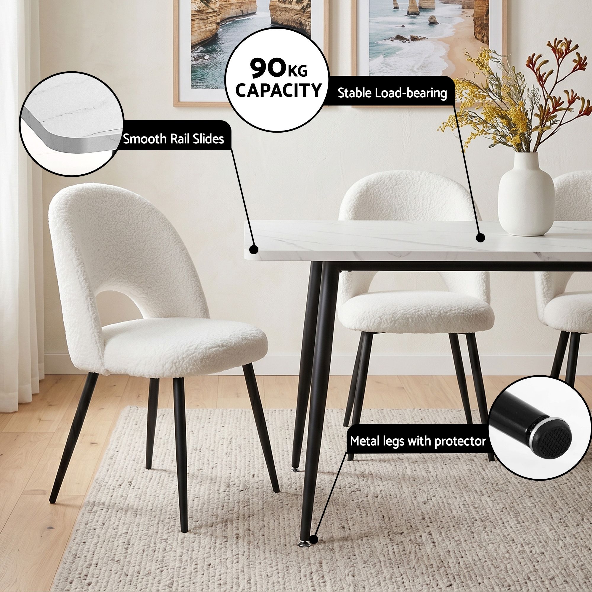 Artiss Dining Table and Chairs Set 5pcs Kitchen Furniture Marble White - Image 5