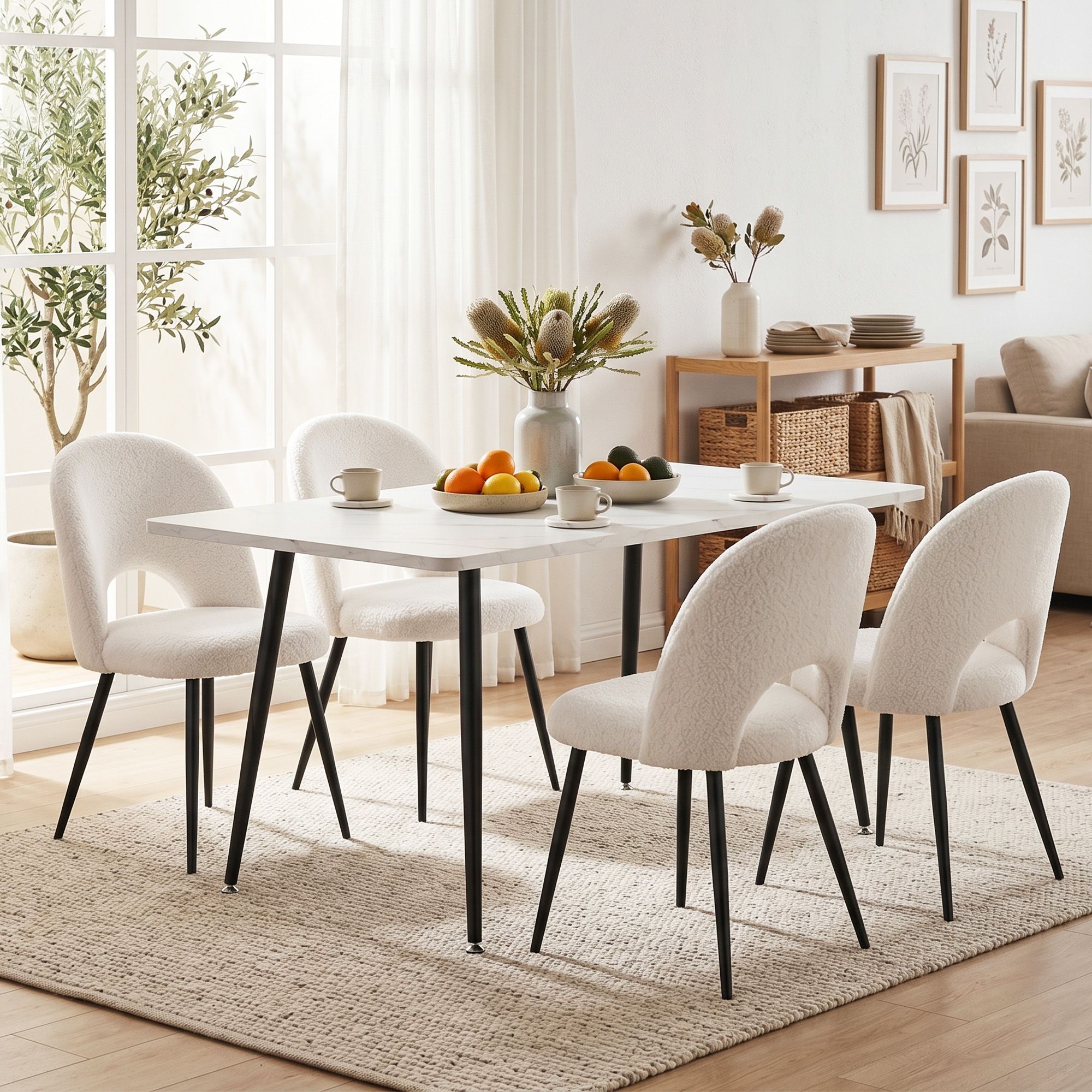 Artiss Dining Table and Chairs Set 5pcs Kitchen Furniture Marble White - Image 7