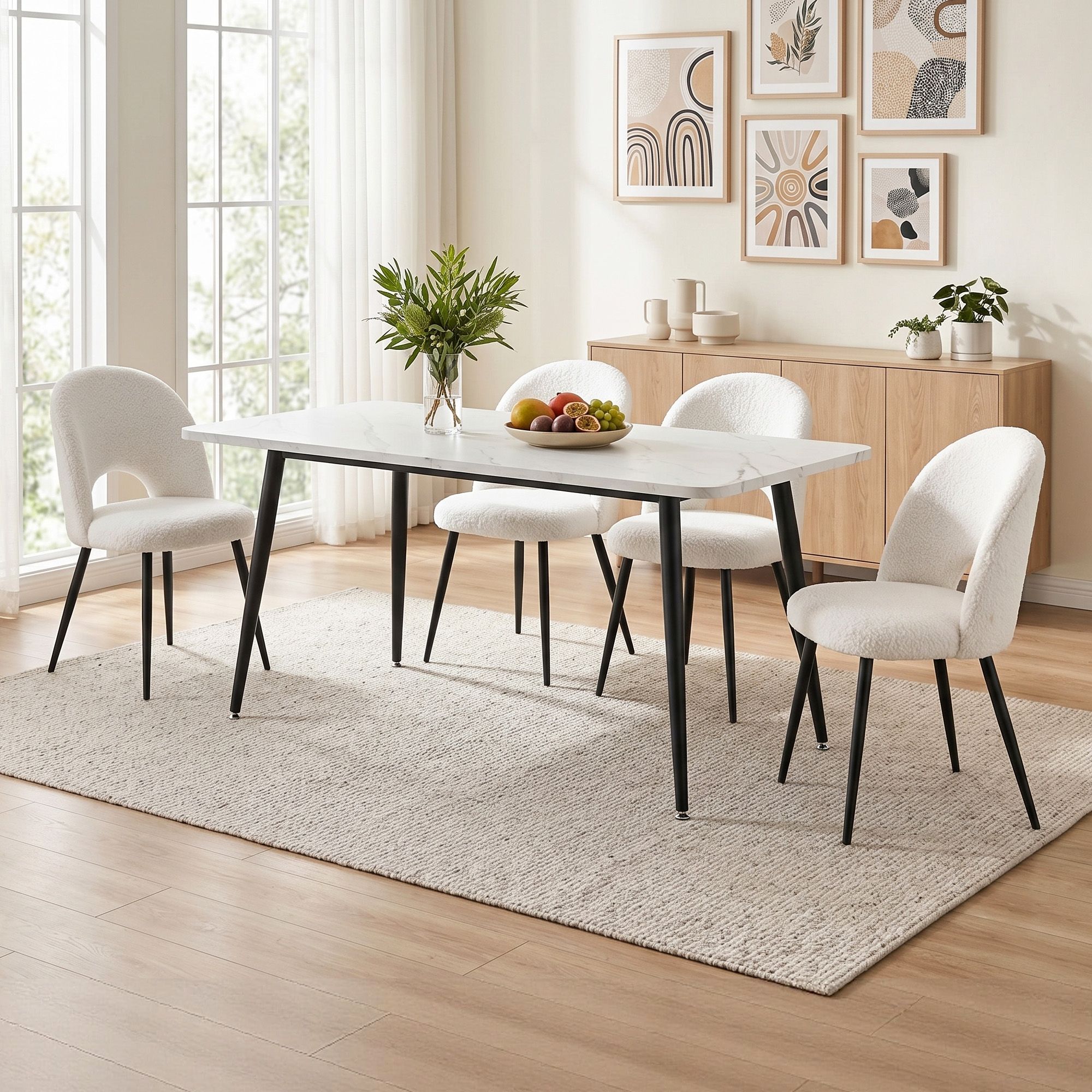 Artiss Dining Table and Chairs Set 5pcs Kitchen Furniture Marble White - Image 8