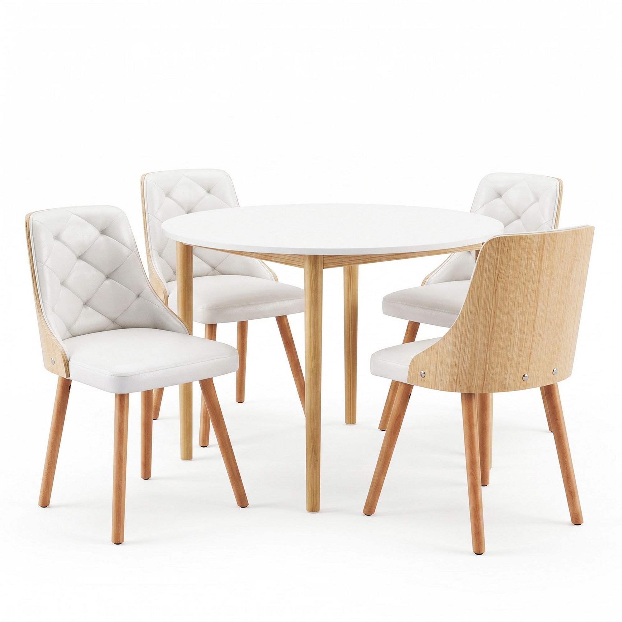 Artiss Dining Table and Chairs Set 5PCS Round 4 PU Leather Seater Dining Set White - Image 1