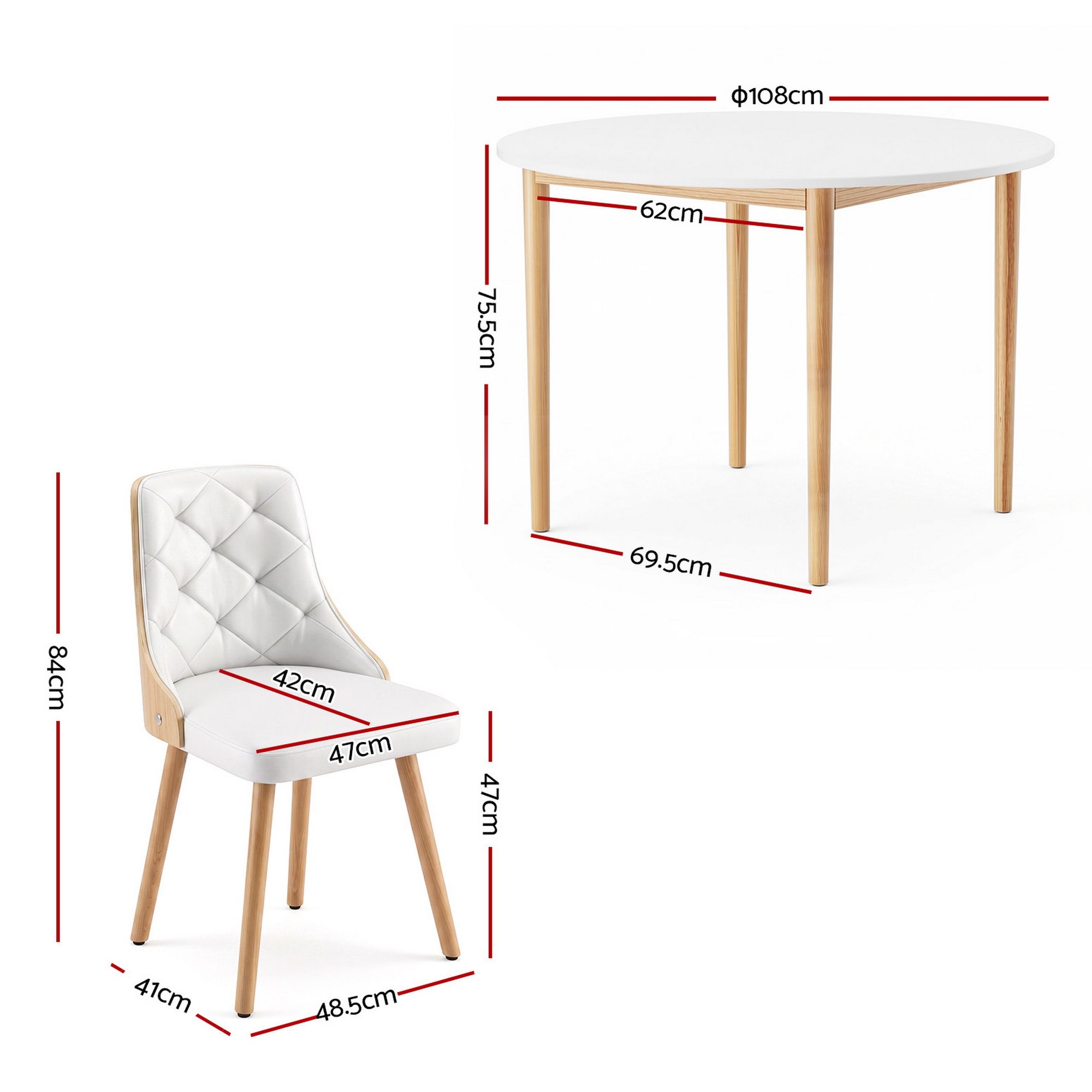 Artiss Dining Table and Chairs Set 5PCS Round 4 PU Leather Seater Dining Set White - Image 2