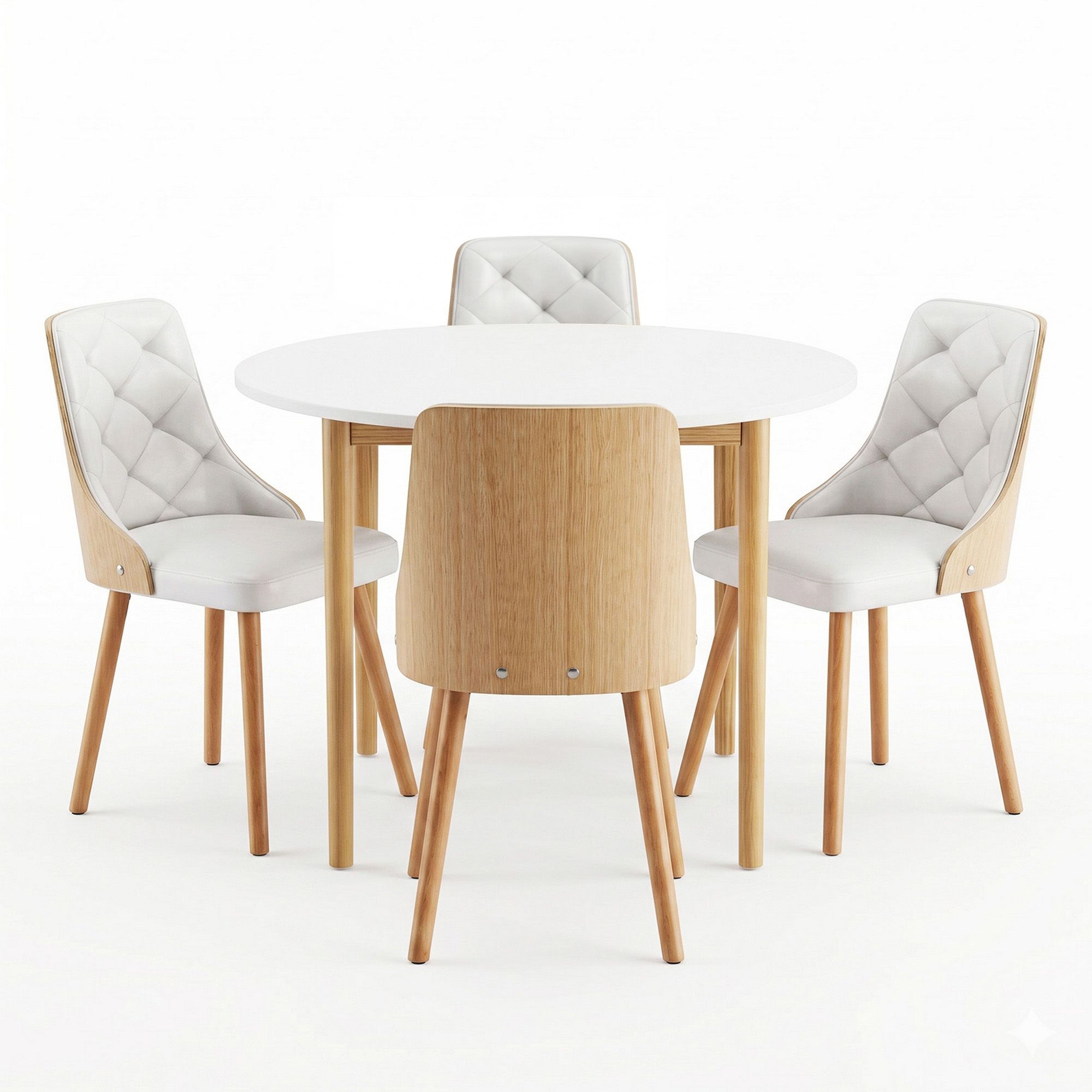 Artiss Dining Table and Chairs Set 5PCS Round 4 PU Leather Seater Dining Set White - Image 3