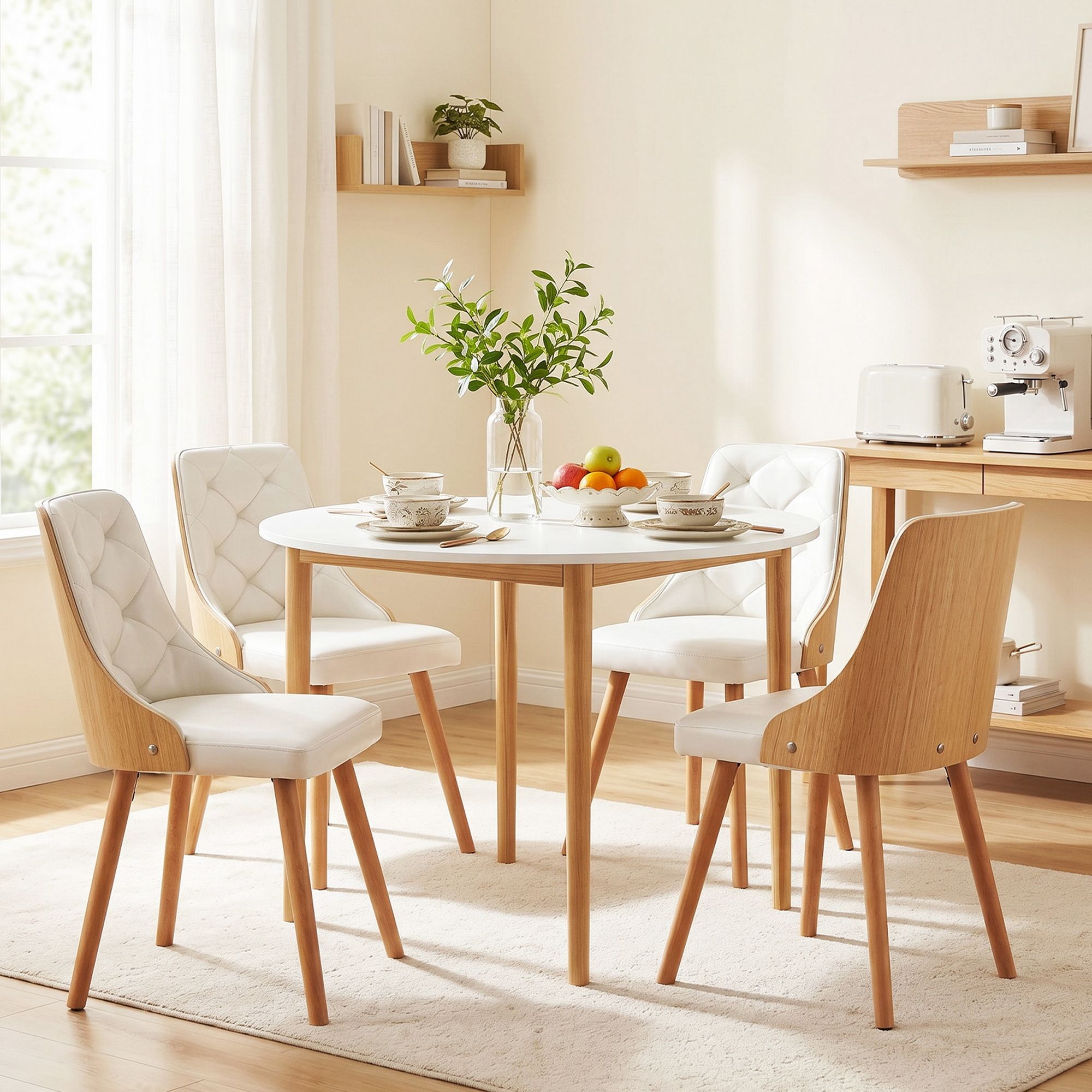 Artiss Dining Table and Chairs Set 5PCS Round 4 PU Leather Seater Dining Set White - Image 4