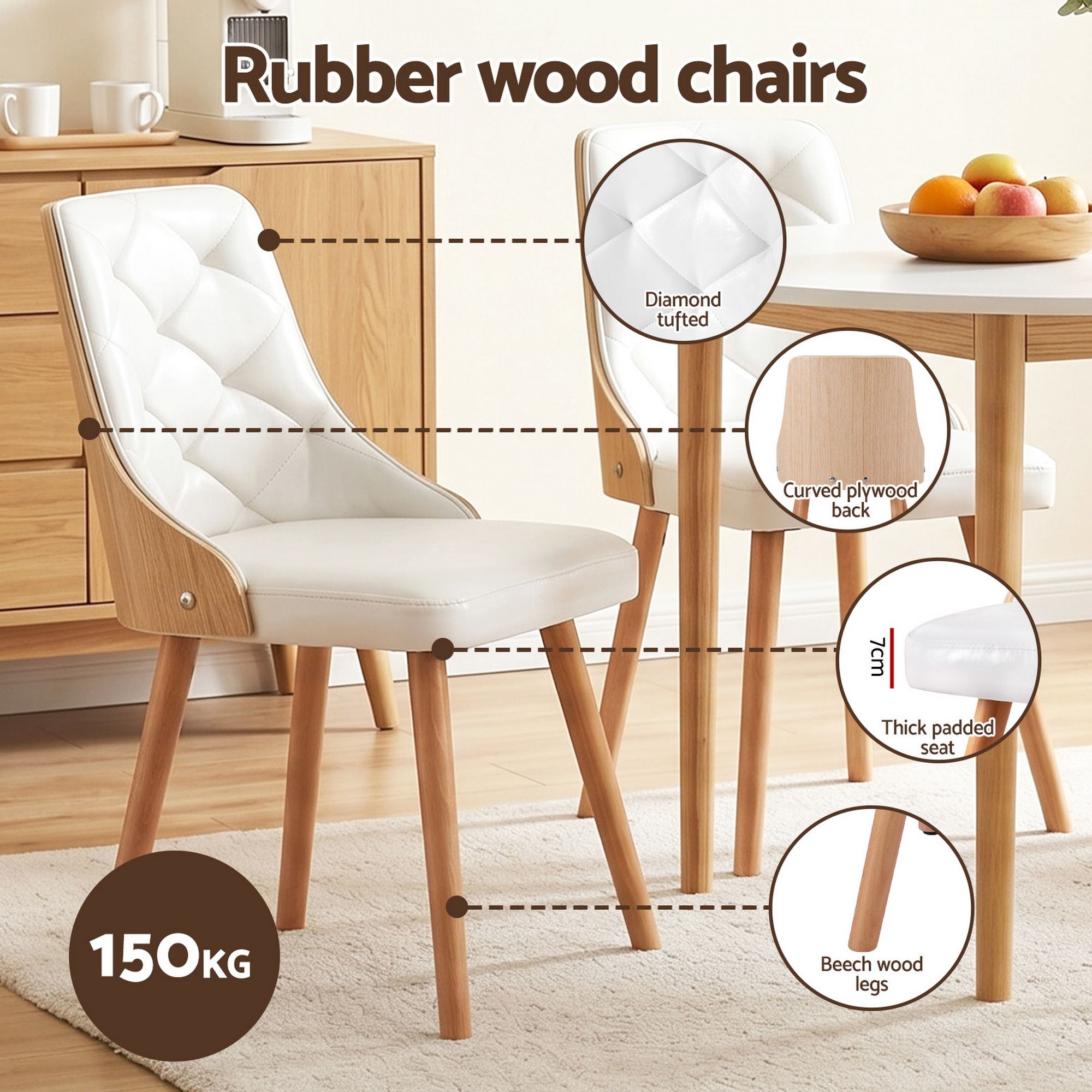 Artiss Dining Table and Chairs Set 5PCS Round 4 PU Leather Seater Dining Set White - Image 5