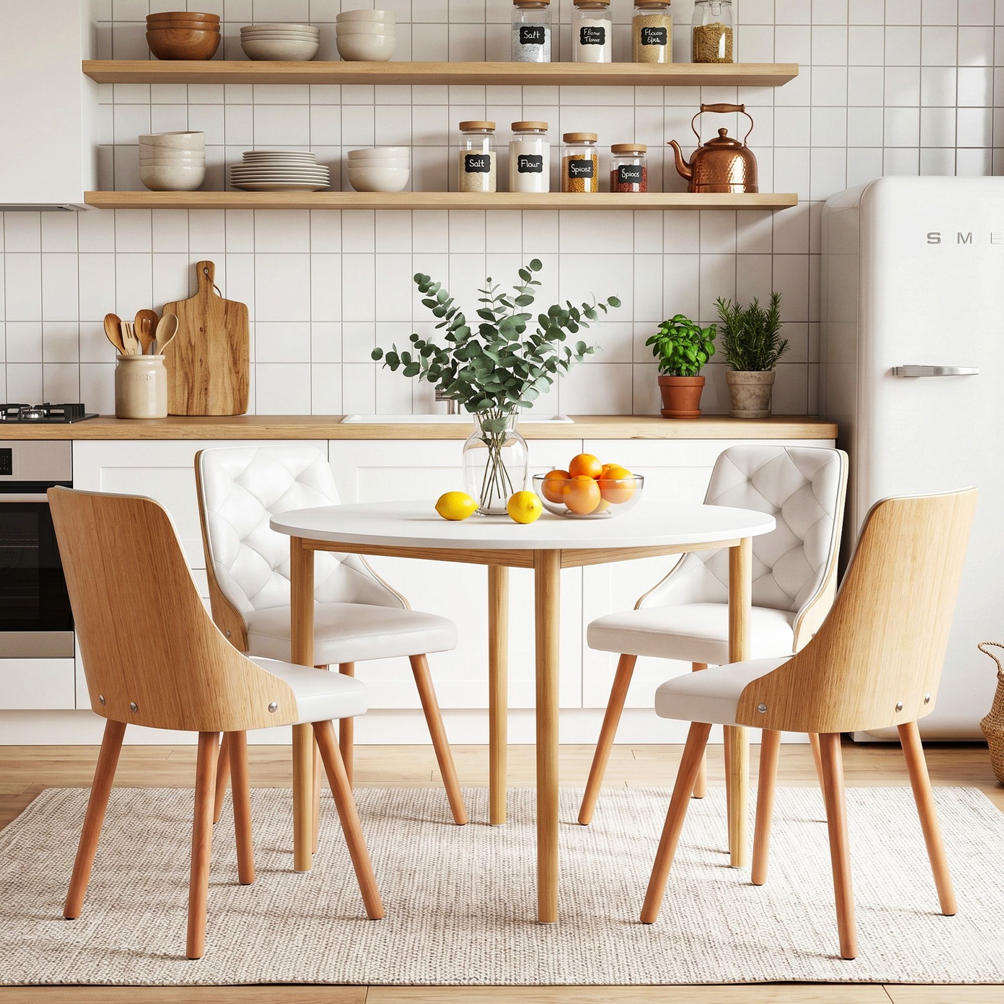 Artiss Dining Table and Chairs Set 5PCS Round 4 PU Leather Seater Dining Set White - Image 7