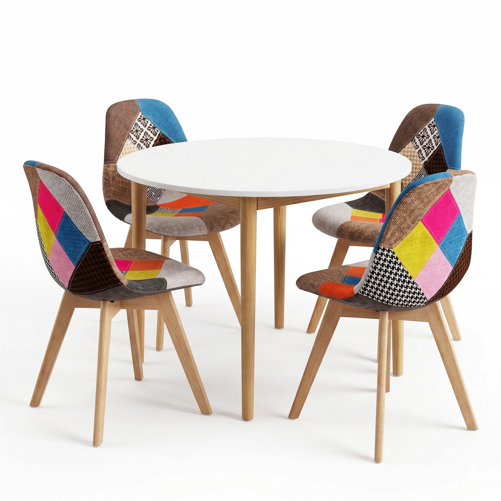 1 Artiss Dining Table and 4 Fabric Eiffel Chairs Set White - Image 1