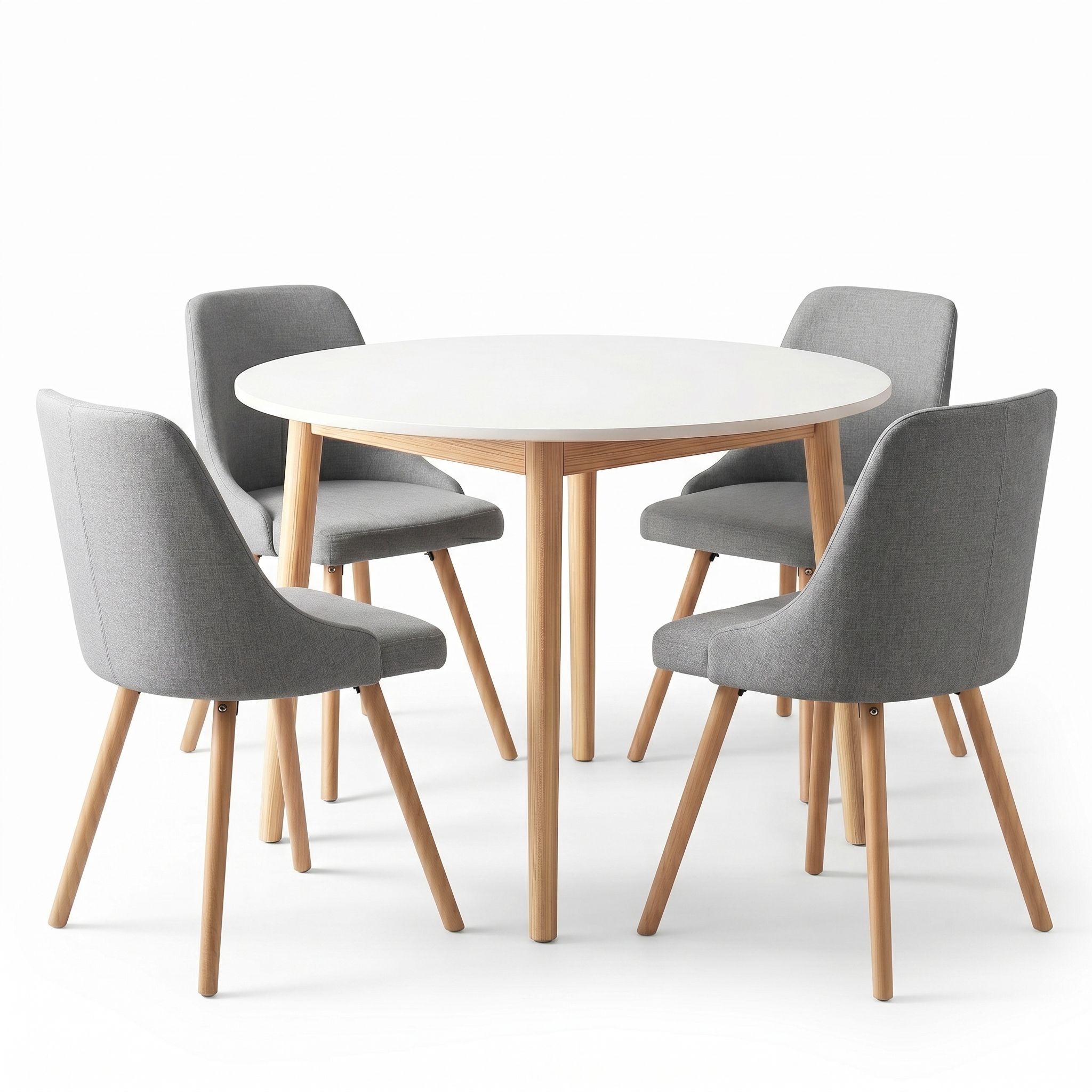 Artiss Round Dining Table and Chairs Set 5pcs Compact Kitchen Furniture White Natural Wood & Grey - Image 1