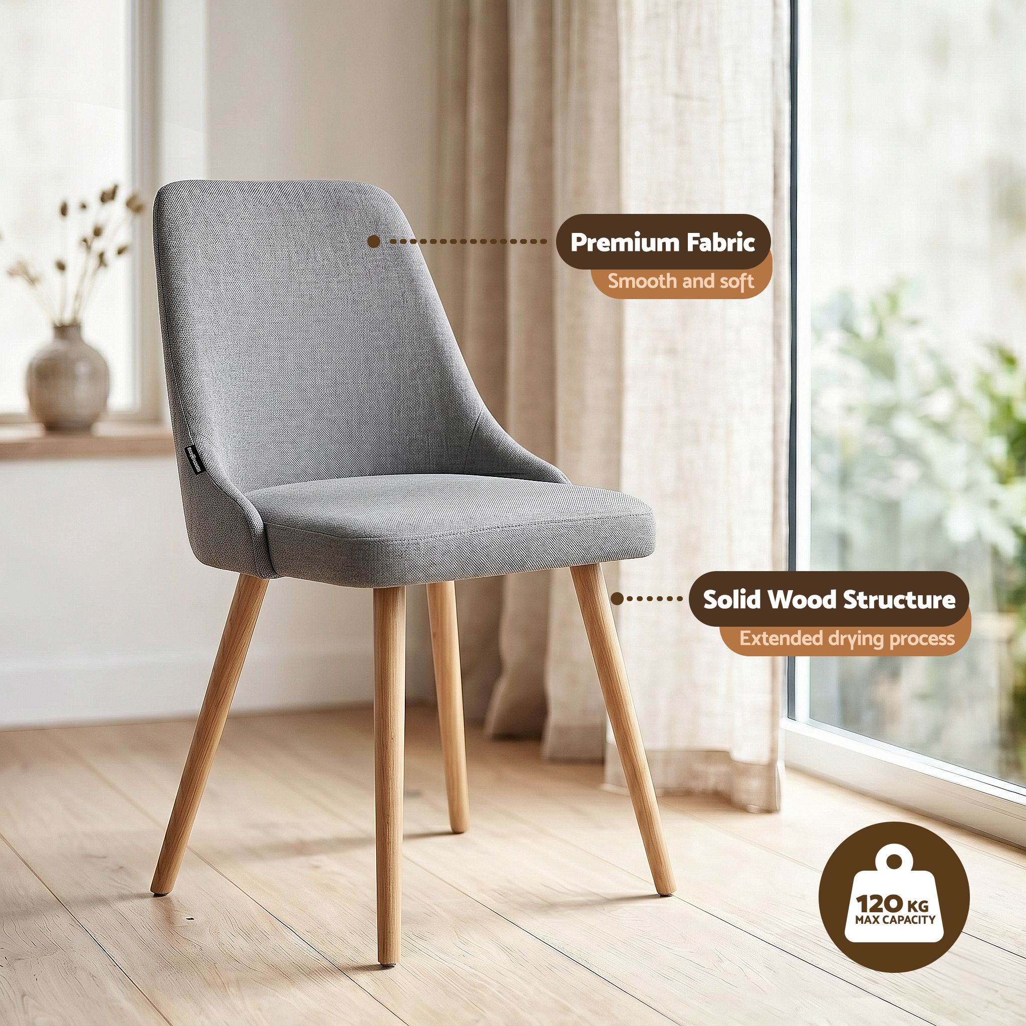 Artiss Round Dining Table and Chairs Set 5pcs Compact Kitchen Furniture White Natural Wood & Grey - Image 6