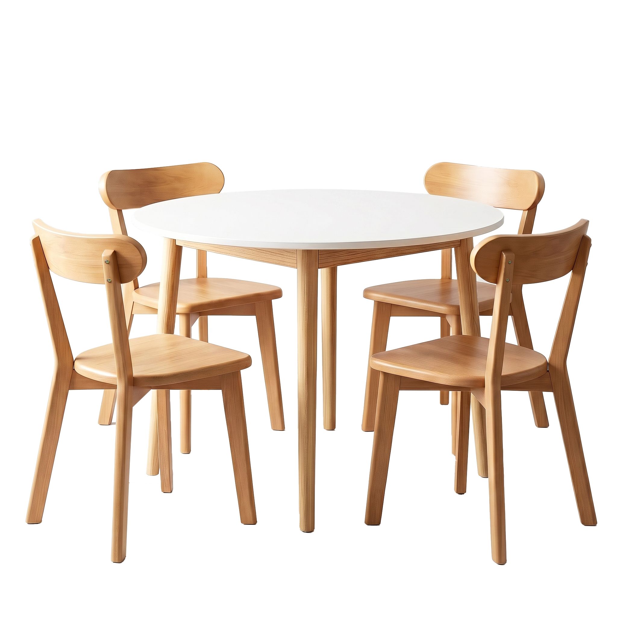 Artiss Round Dining Table and Chairs Set 5 PCS, 108cm Compact Kitchen Table Set with Solid Pine Wood Legs & 4 Ergonomic Rubber Wood Chairs,White Timber Dining Set for Small Space - Image 1