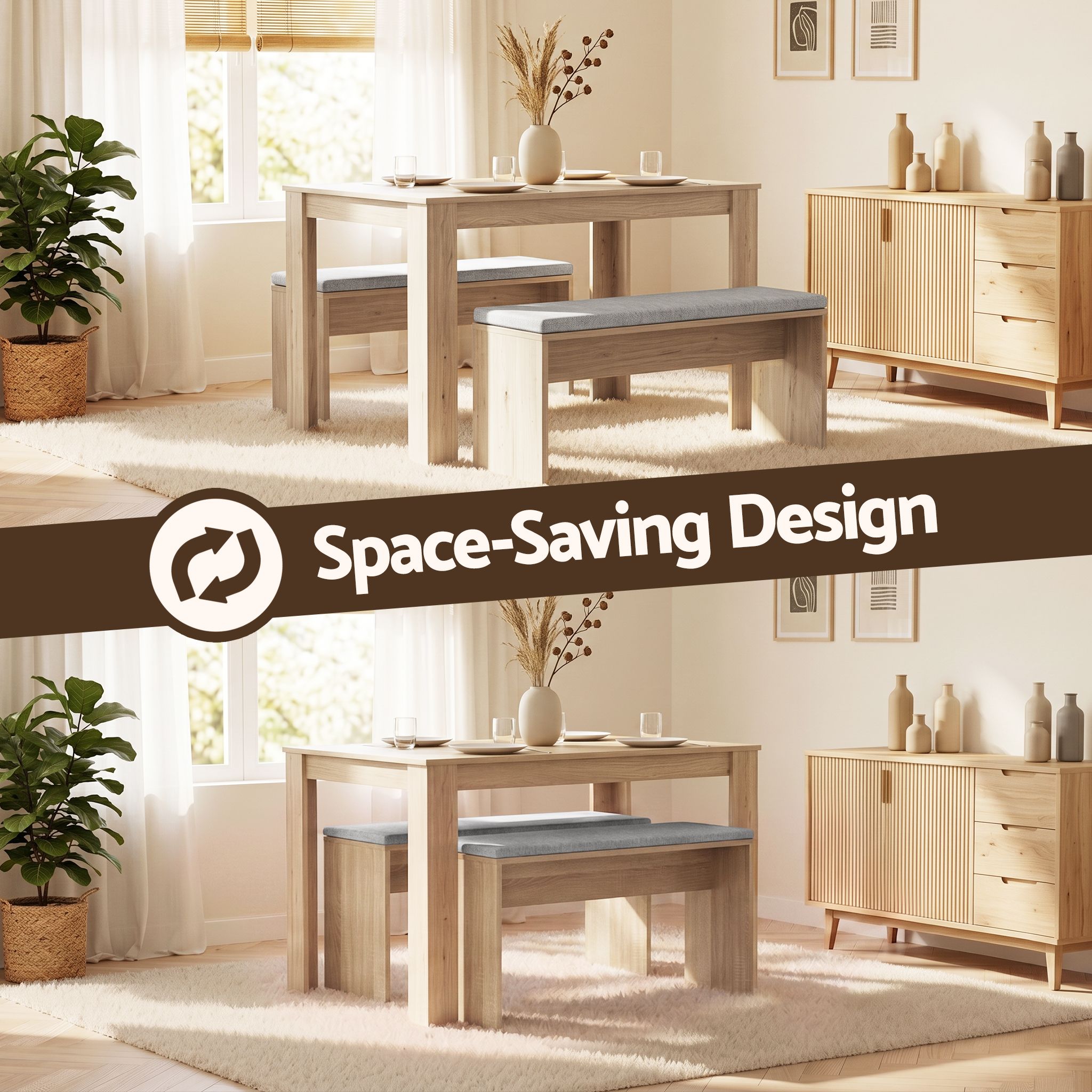 Artiss 3 Piece Dining Sets, 120cm Wooden Dining Table and 2 Upholstered Chairs Set, Space-Saving Modern Kitchen Dining Suite for Home Apartment (Oak) - Image 6