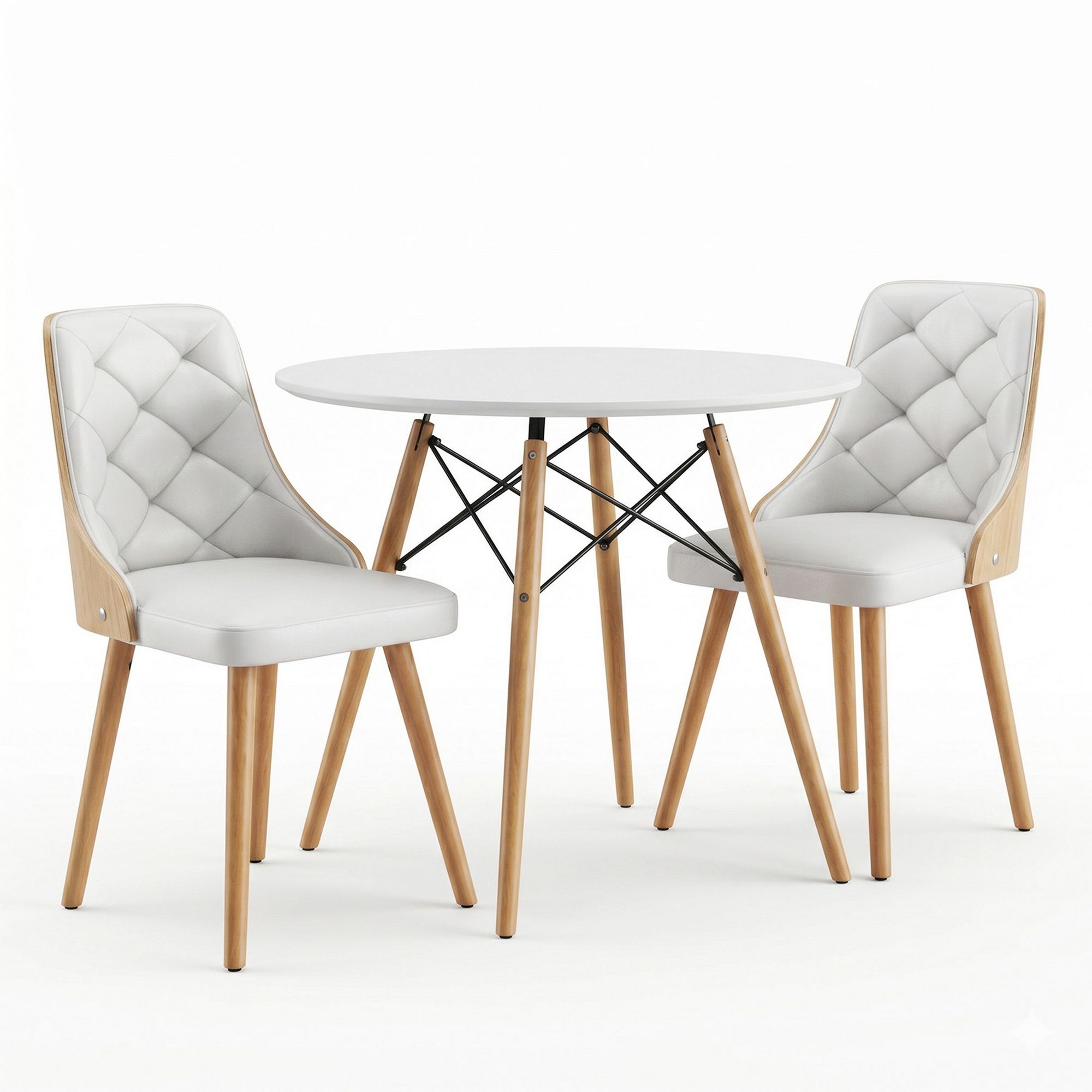 Artiss Dining Table and Chairs Set 3PCS 90cm 2 Seater Round Dining Set for Kitchen, Apartment, Dining Room White - Image 1
