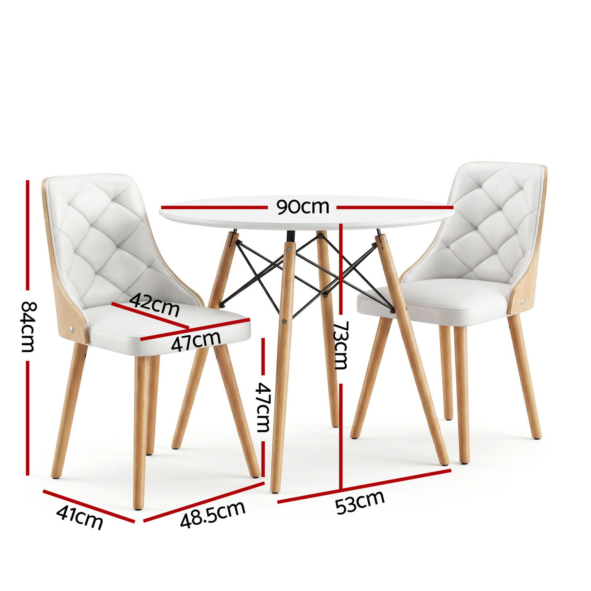 Artiss Dining Table and Chairs Set 3PCS 90cm 2 Seater Round Dining Set for Kitchen, Apartment, Dining Room White - Image 2