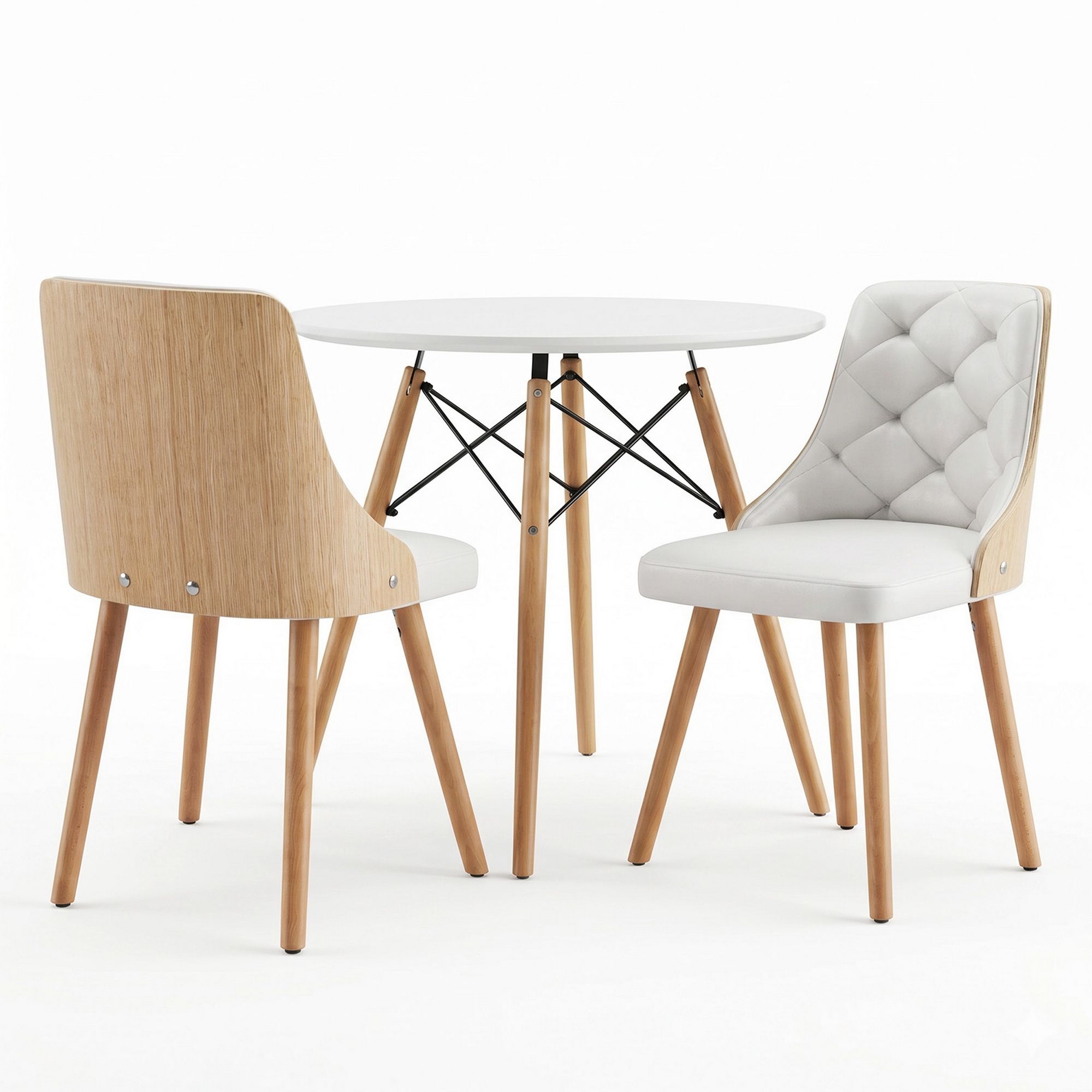 Artiss Dining Table and Chairs Set 3PCS 90cm 2 Seater Round Dining Set for Kitchen, Apartment, Dining Room White - Image 3