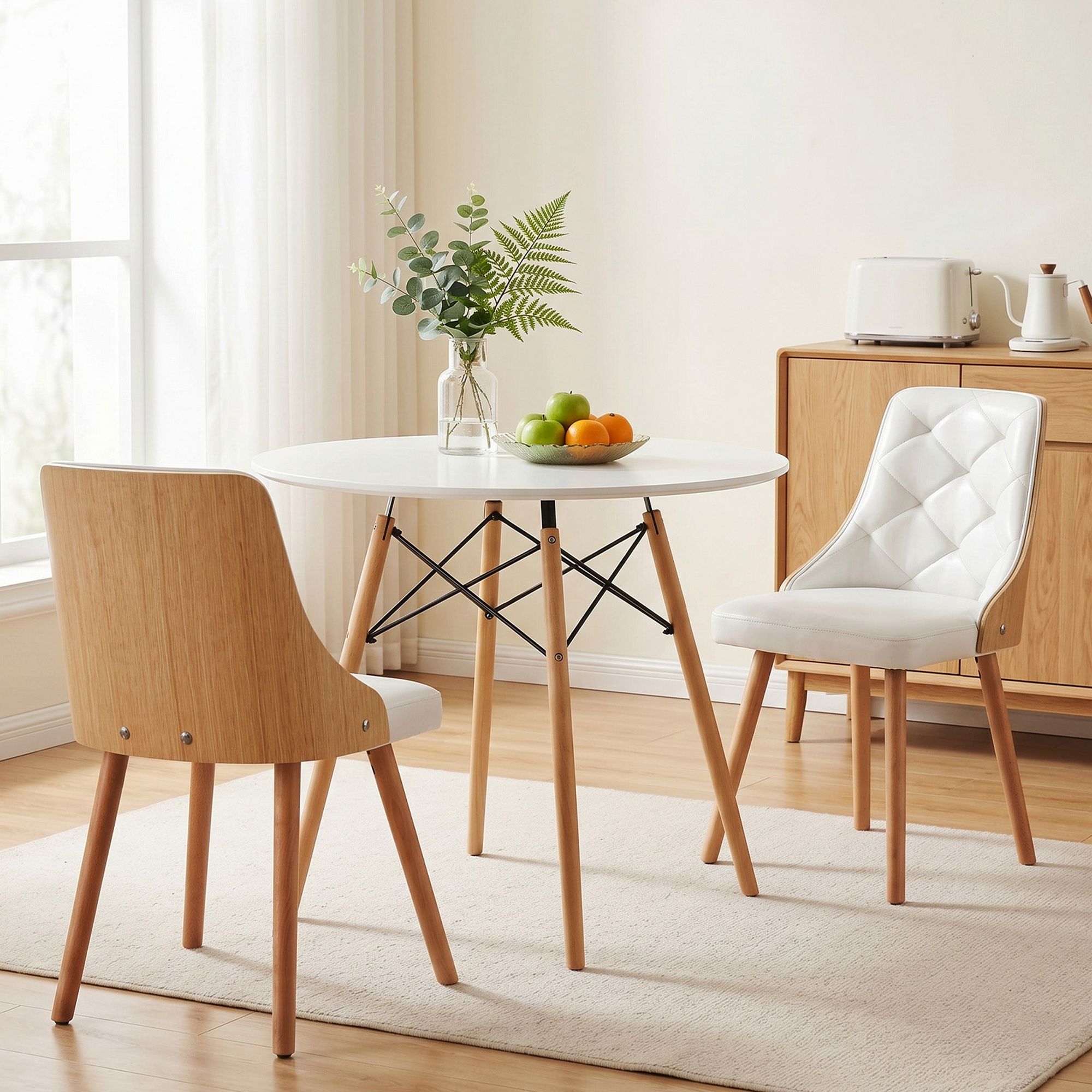 Artiss Dining Table and Chairs Set 3PCS 90cm 2 Seater Round Dining Set for Kitchen, Apartment, Dining Room White - Image 4