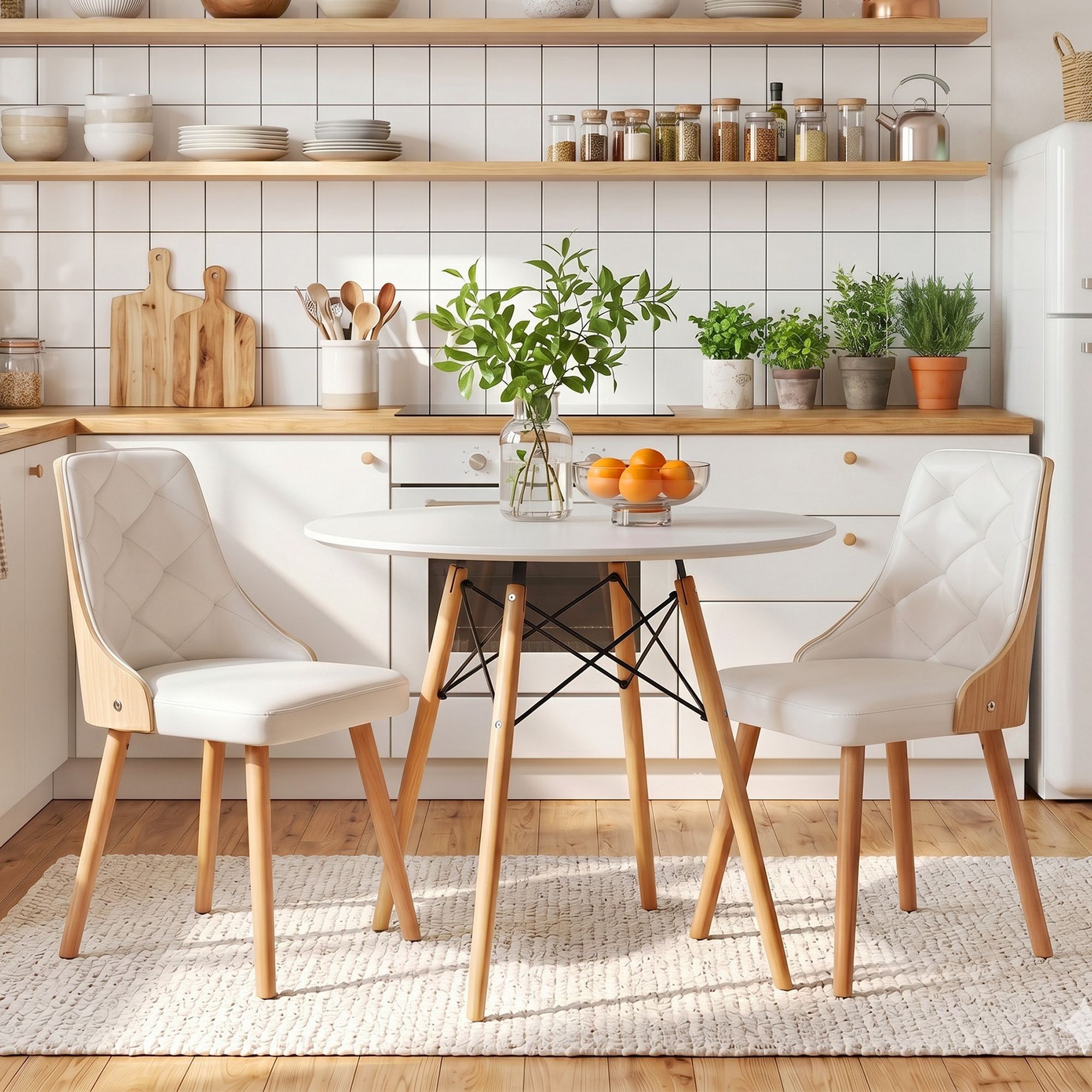 Artiss Dining Table and Chairs Set 3PCS 90cm 2 Seater Round Dining Set for Kitchen, Apartment, Dining Room White - Image 7