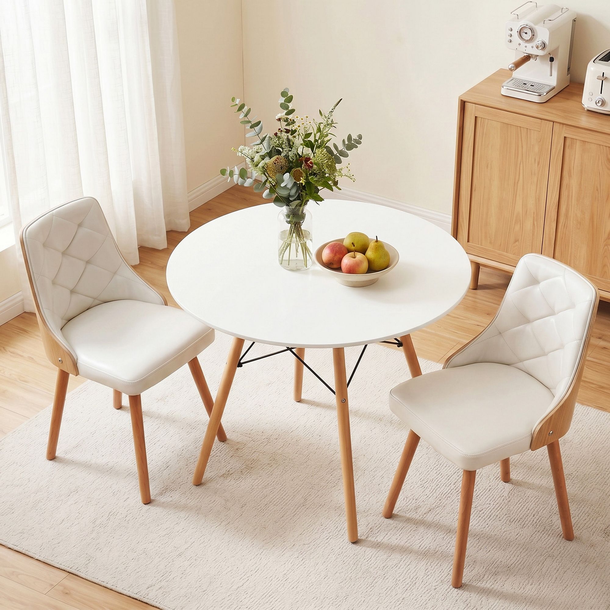Artiss Dining Table and Chairs Set 3PCS 90cm 2 Seater Round Dining Set for Kitchen, Apartment, Dining Room White - Image 8