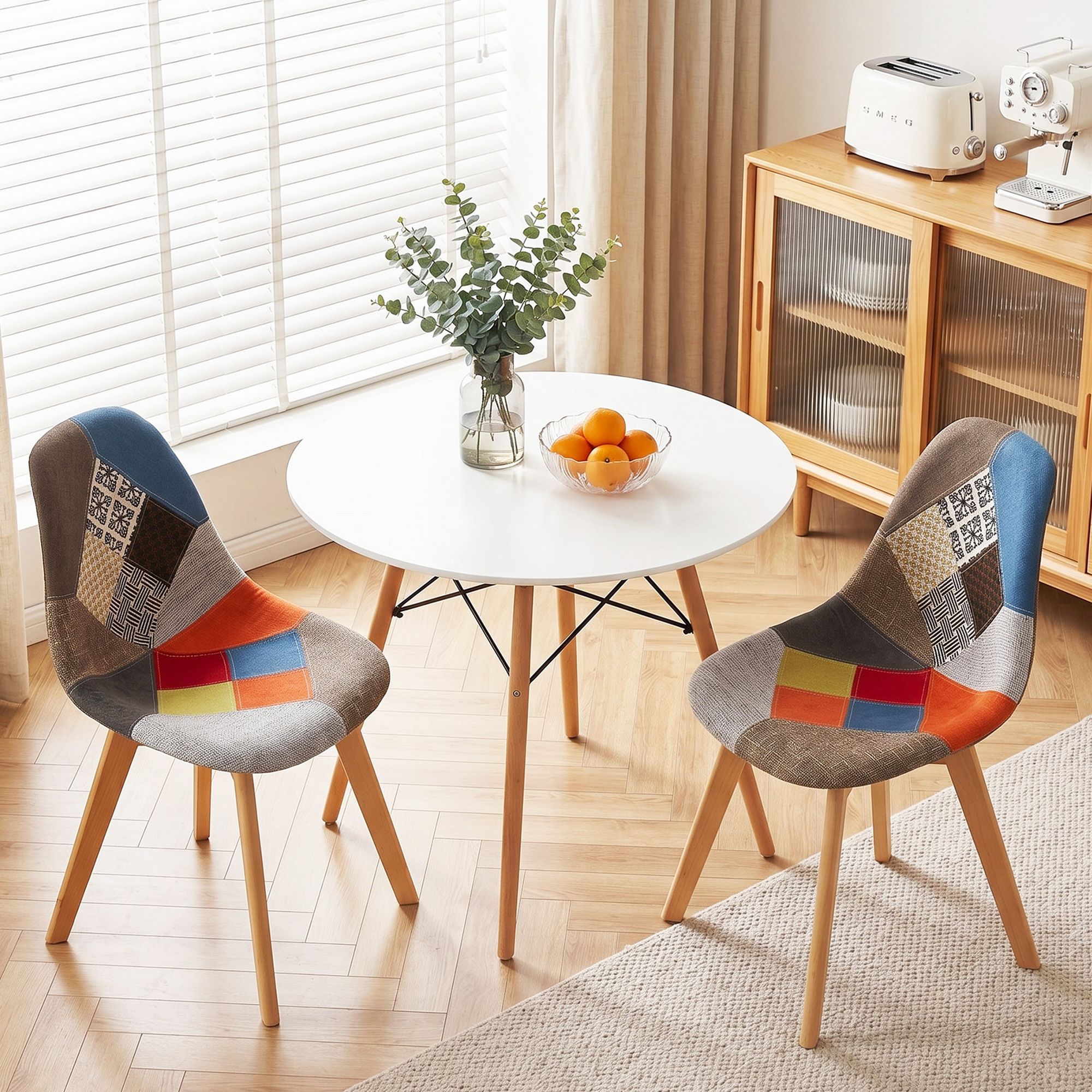 Artiss Dining Table and Chairs Set 3PCS Round 2 Seater Dining Set for Kitchen, Apartment, Dining Room White - Image 8