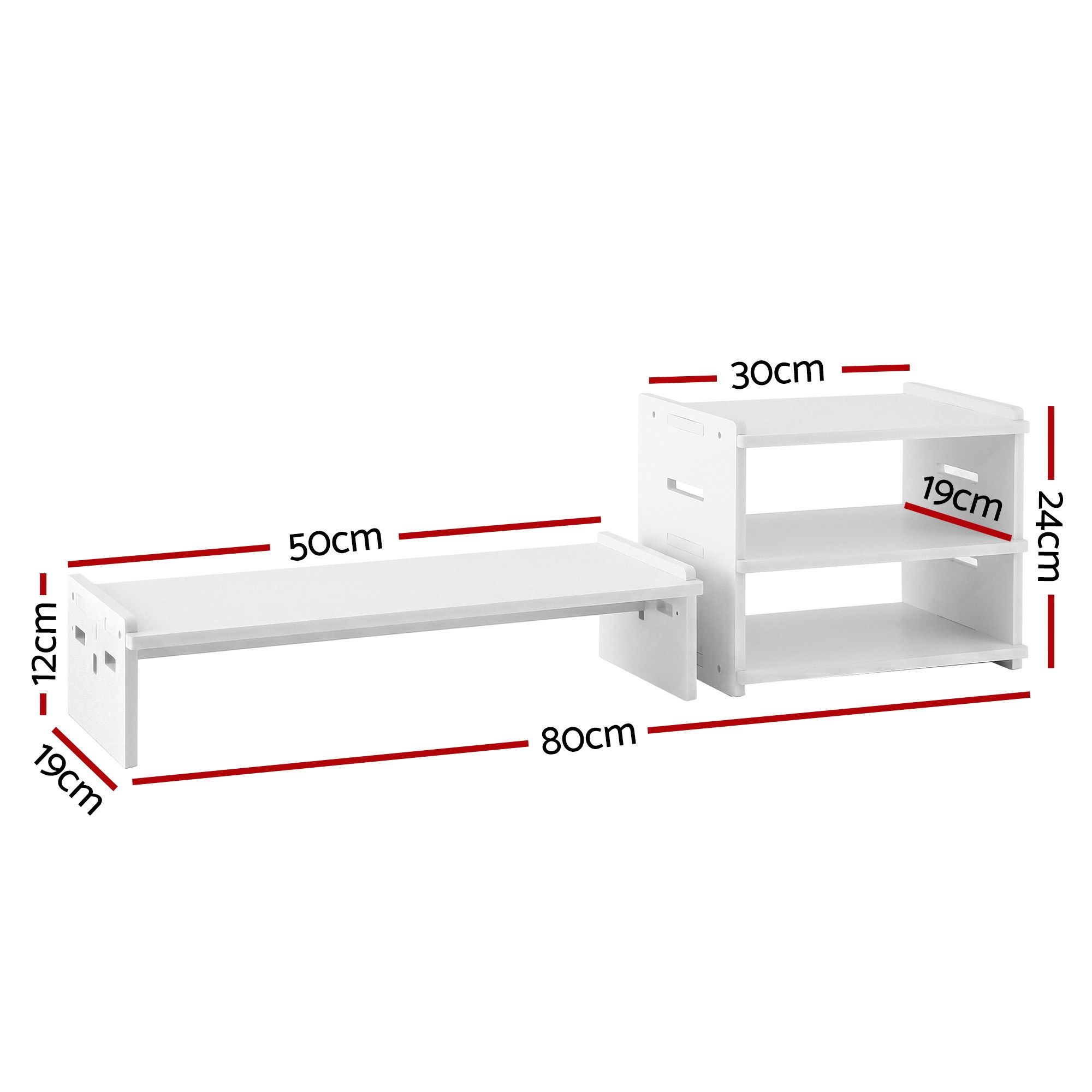 Artiss Monitor Stand and 3-Tier Desk Organiser 2-in-1 Modular Computer Monitor Riser PVC Desktop Shelf Holds 20kg for Office Students Gaming - Image 3