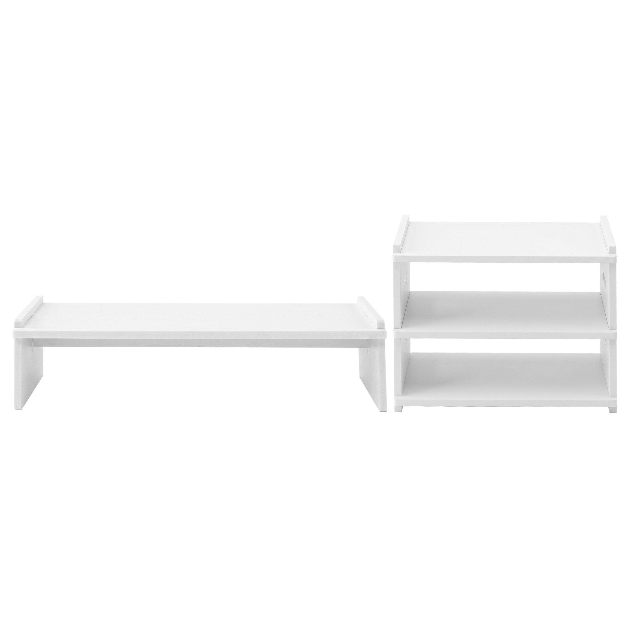 Artiss Monitor Stand and 3-Tier Desk Organiser 2-in-1 Modular Computer Monitor Riser PVC Desktop Shelf Holds 20kg for Office Students Gaming - Image 4