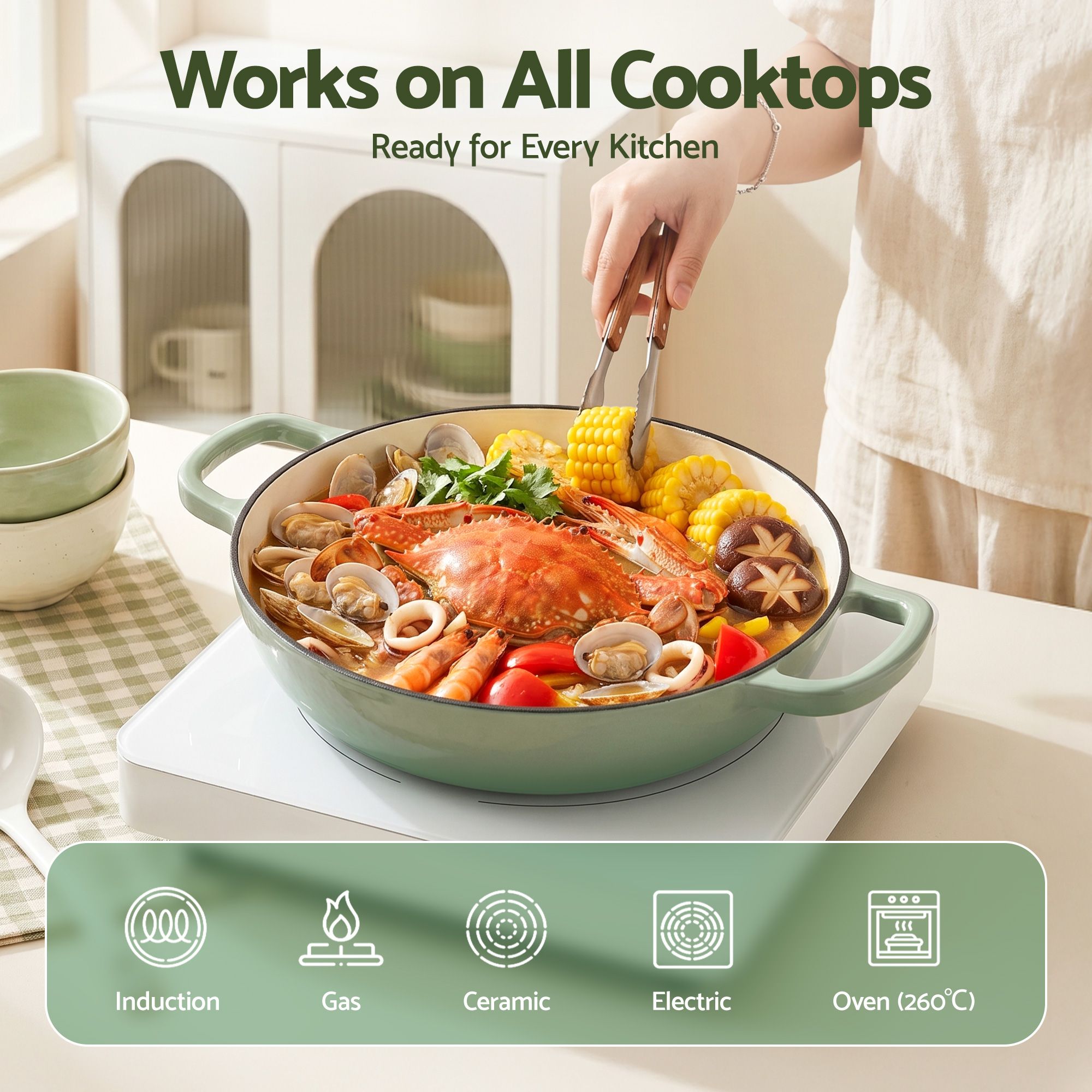 5-Star Chef 3.3L Enameled Cast Iron Dutch Oven Pot with Lid for Sourdough Bread Baking - Image 5