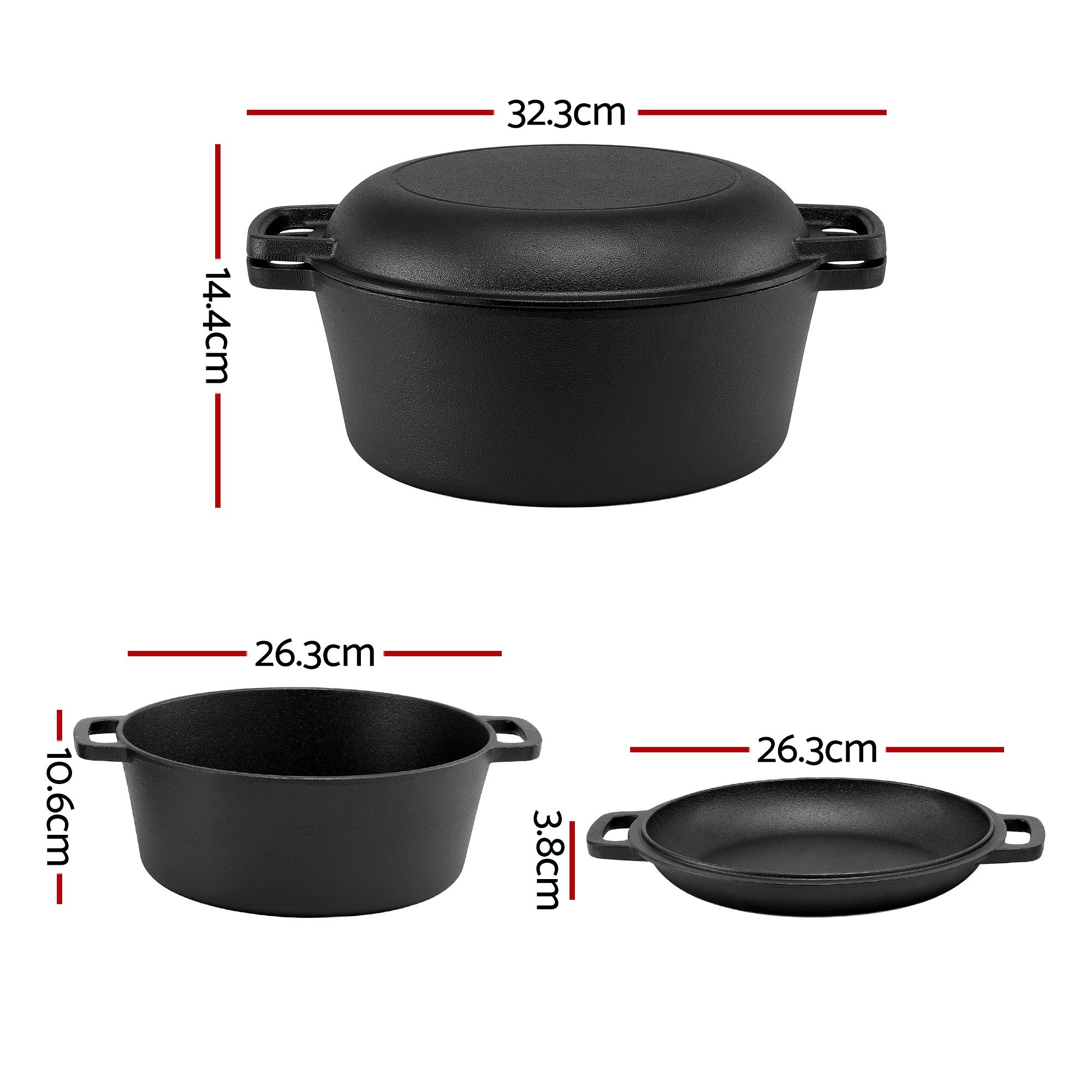 5-Star Chef 5L 2-In-1 Pre-Seasoned Cast Iron Dutch Oven Pot with Lid and Dual Handles for Sourdough Bread Baking - Image 2