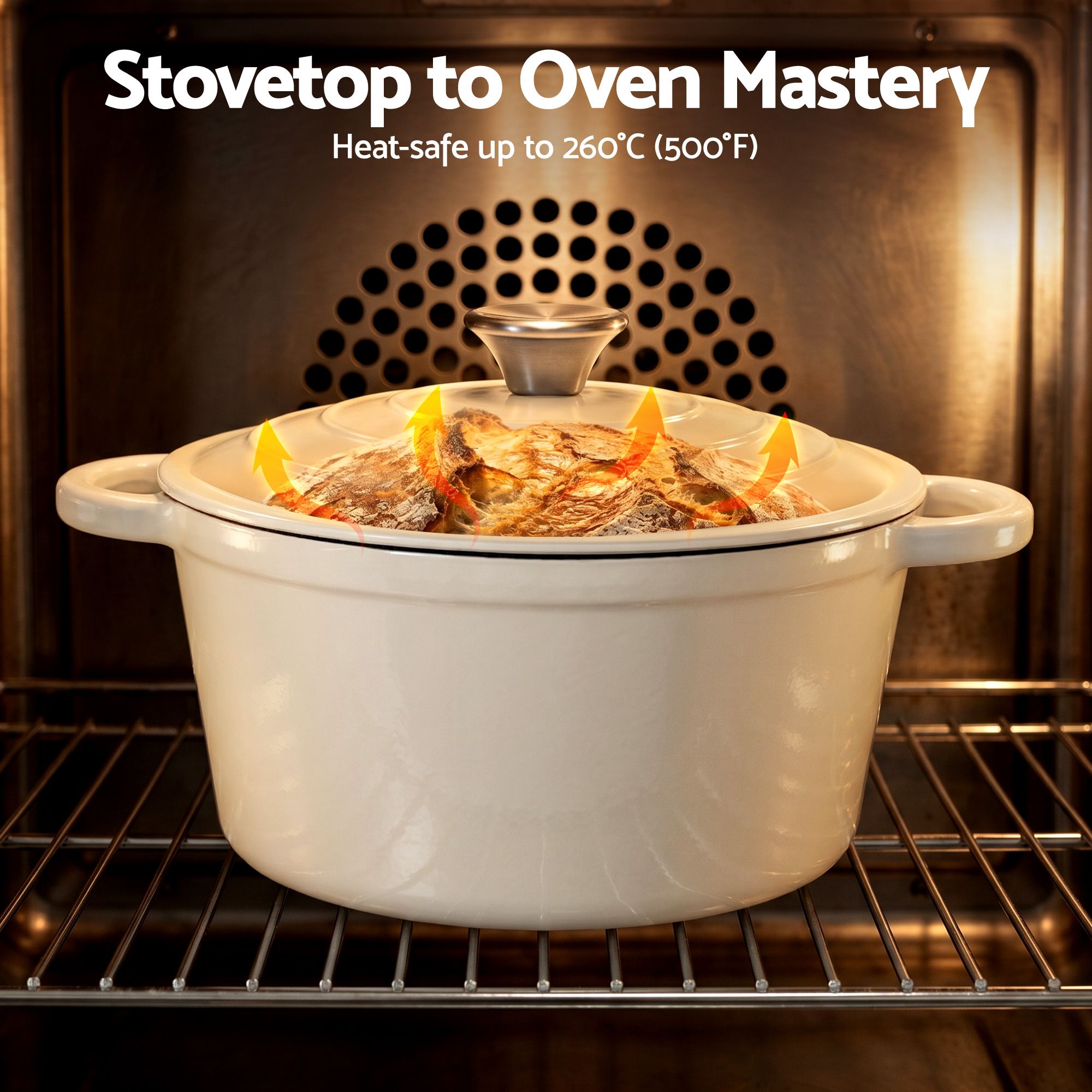 5-Star Chef 3.8L Enameled Cast Iron Dutch Oven Pot with Lid for Sourdough Bread Baking - Image 6