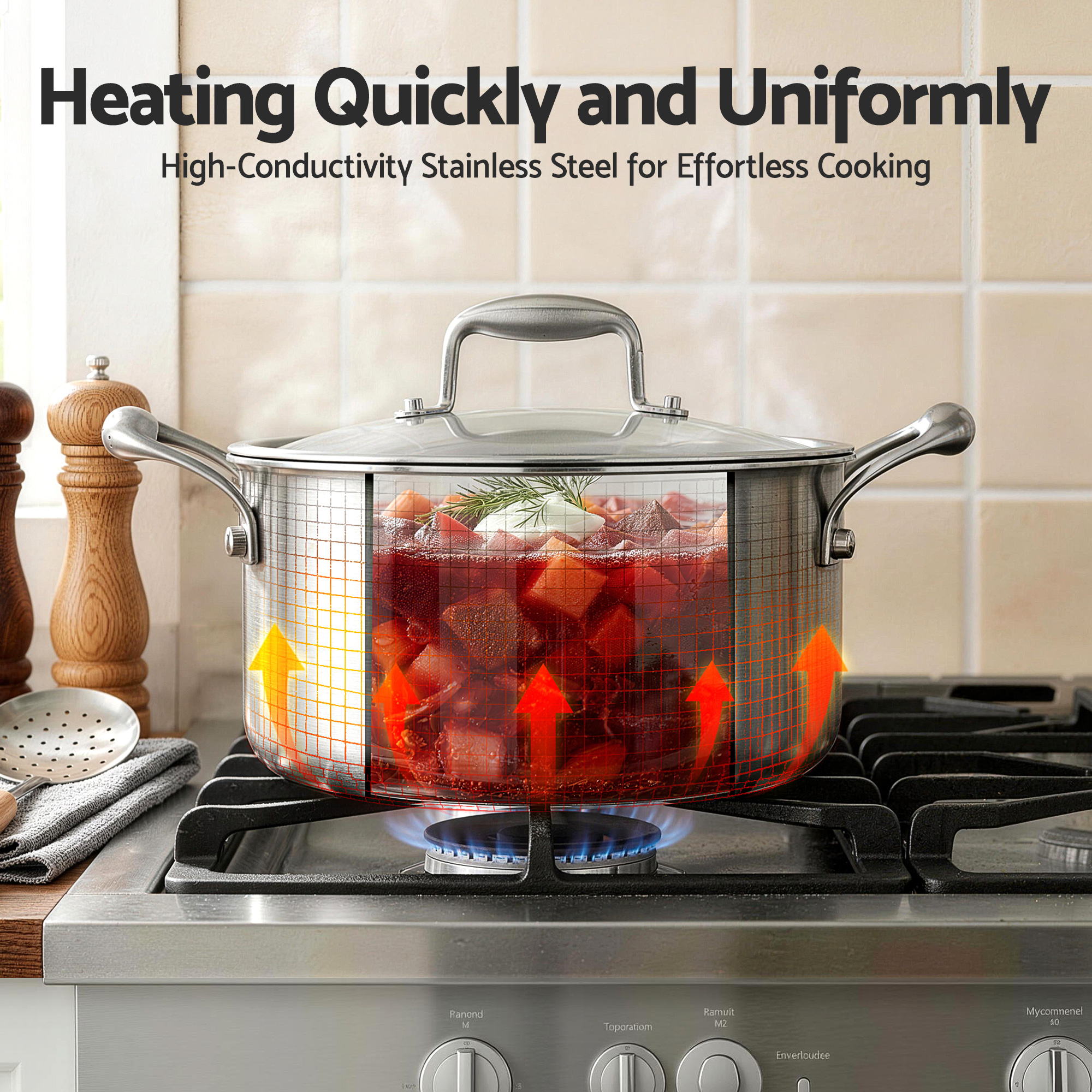 5-Star Chef 4.5L 24cm Stainless Steel Dutch Oven Pot with Lid and Stay-Cool Handle - Image 5