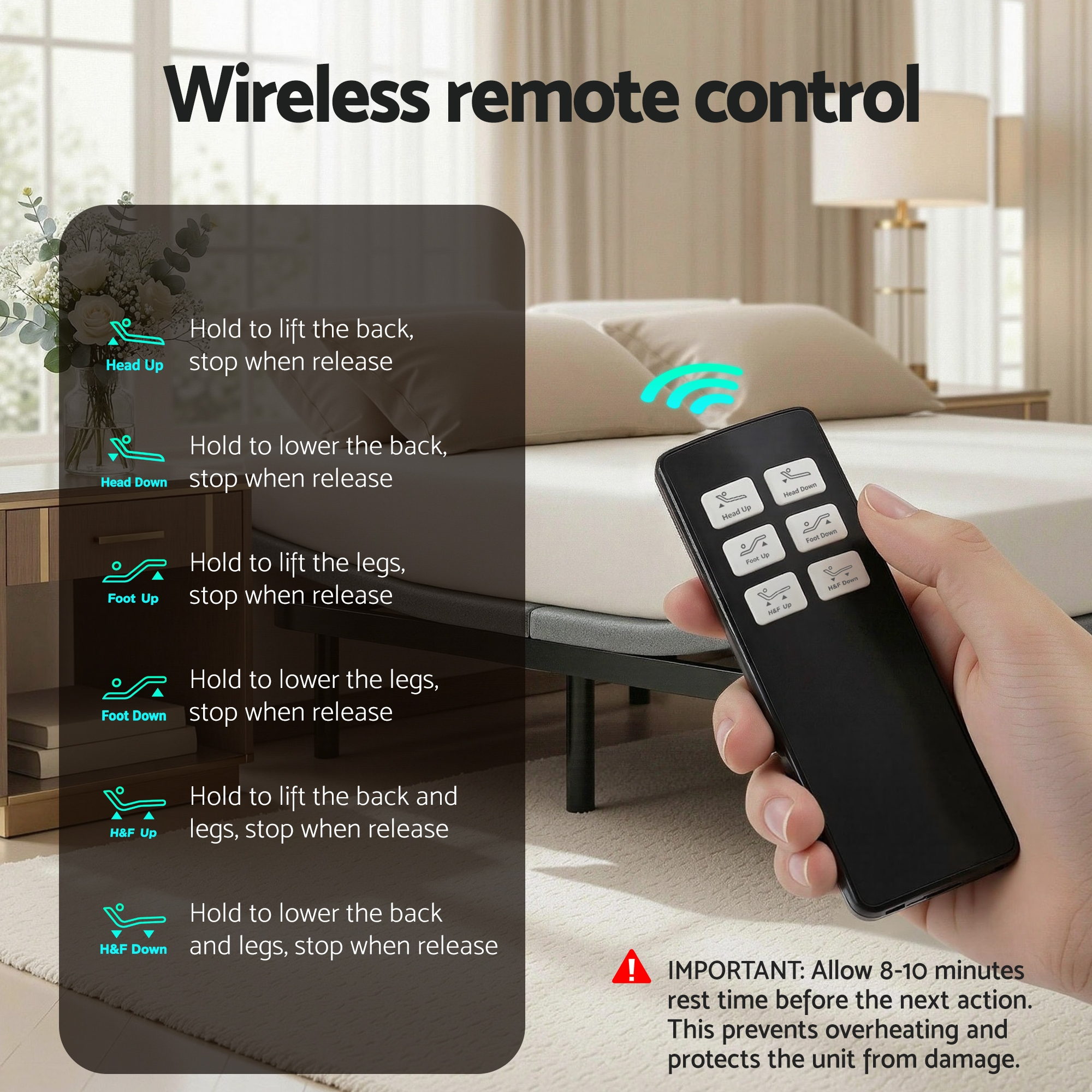 Artiss Adjustable Bed Frame King Size Electric Bed Base Wireless Remote Control Zero Gravity Power Bed Foundation - Image 8