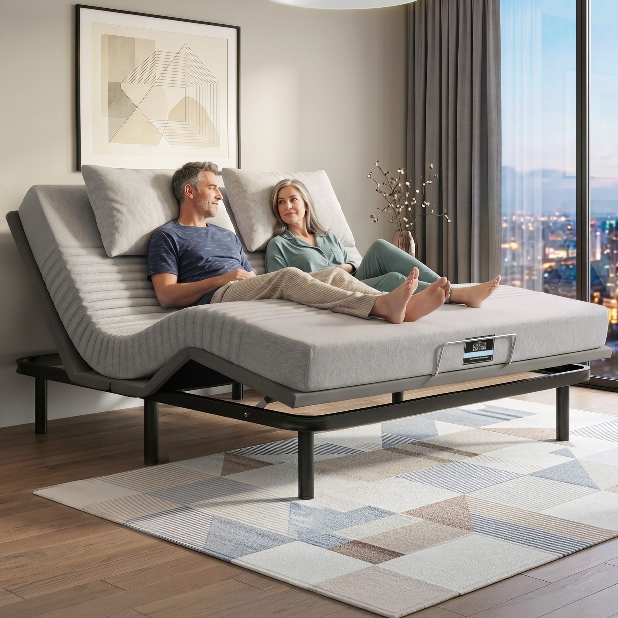 Artiss King Bed Frame and Giselle Bedding King Memory Foam Mattress Set, Electric Bed Base with Zero Gravity & 7 Zone Cooling Comfort for Back Pain Relief, Black & Grey, 15cm Thickness - Image 1