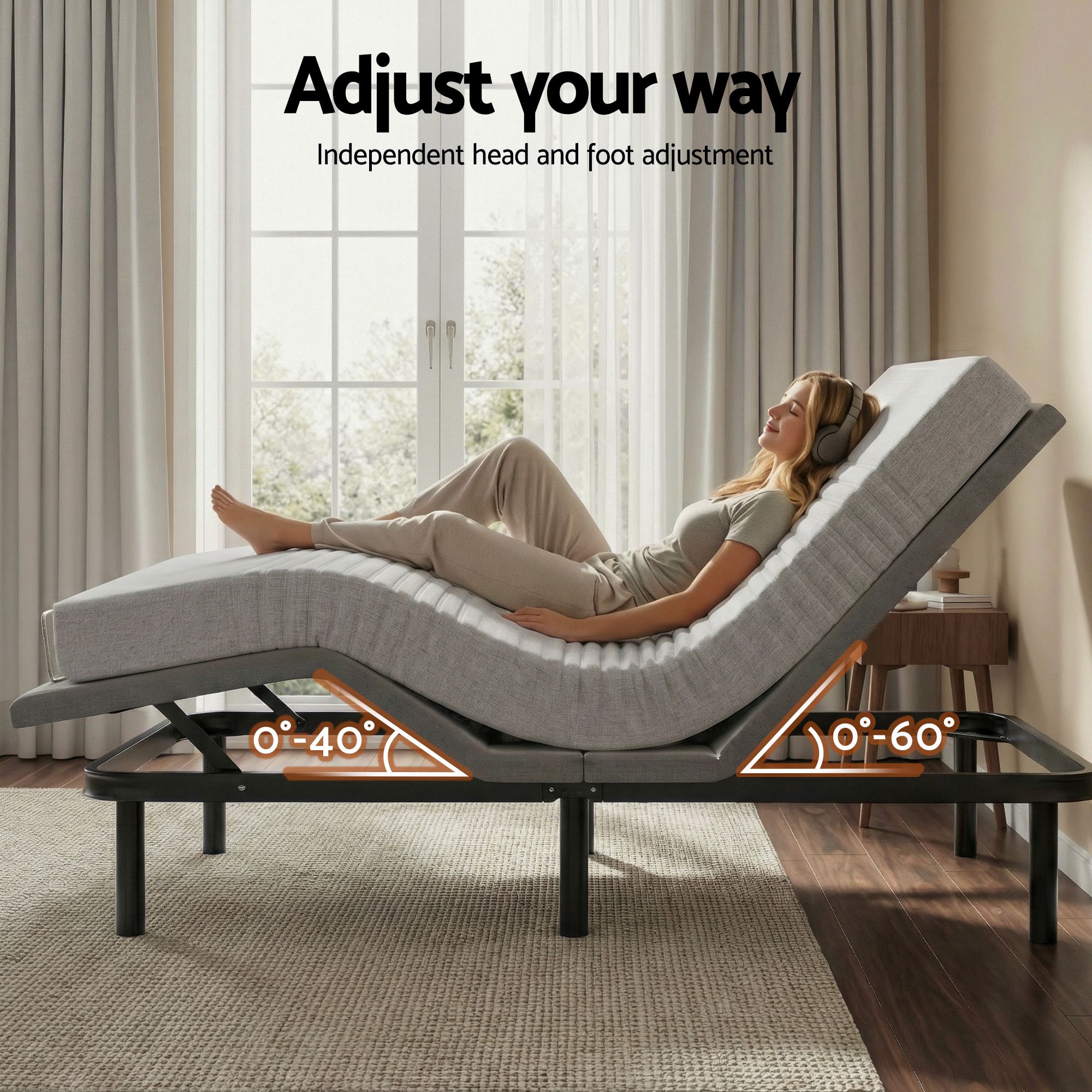 Artiss Queen Bed Frame and Giselle Bedding Queen Memory Foam Mattress Set, Electric Bed Base with Zero Gravity & 7 Zone Cooling Comfort for Back Pain Relief, Black & Grey, 15cm Thickness - Image 5